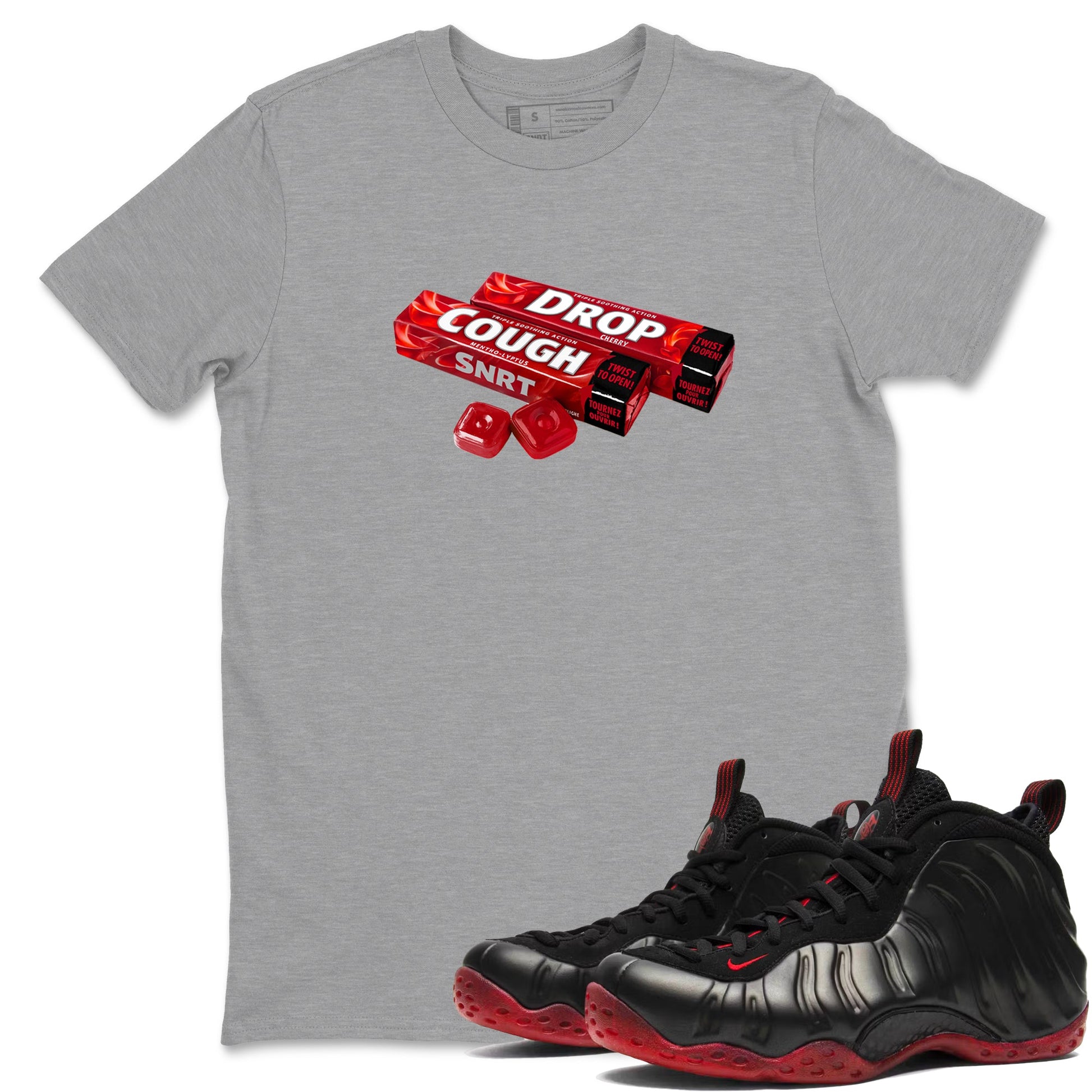 Sneaker match tees – Sneaker Tees To Match Air Foamposite Cough Drop Shoes – Cough Drop Tee Heather Grey 1