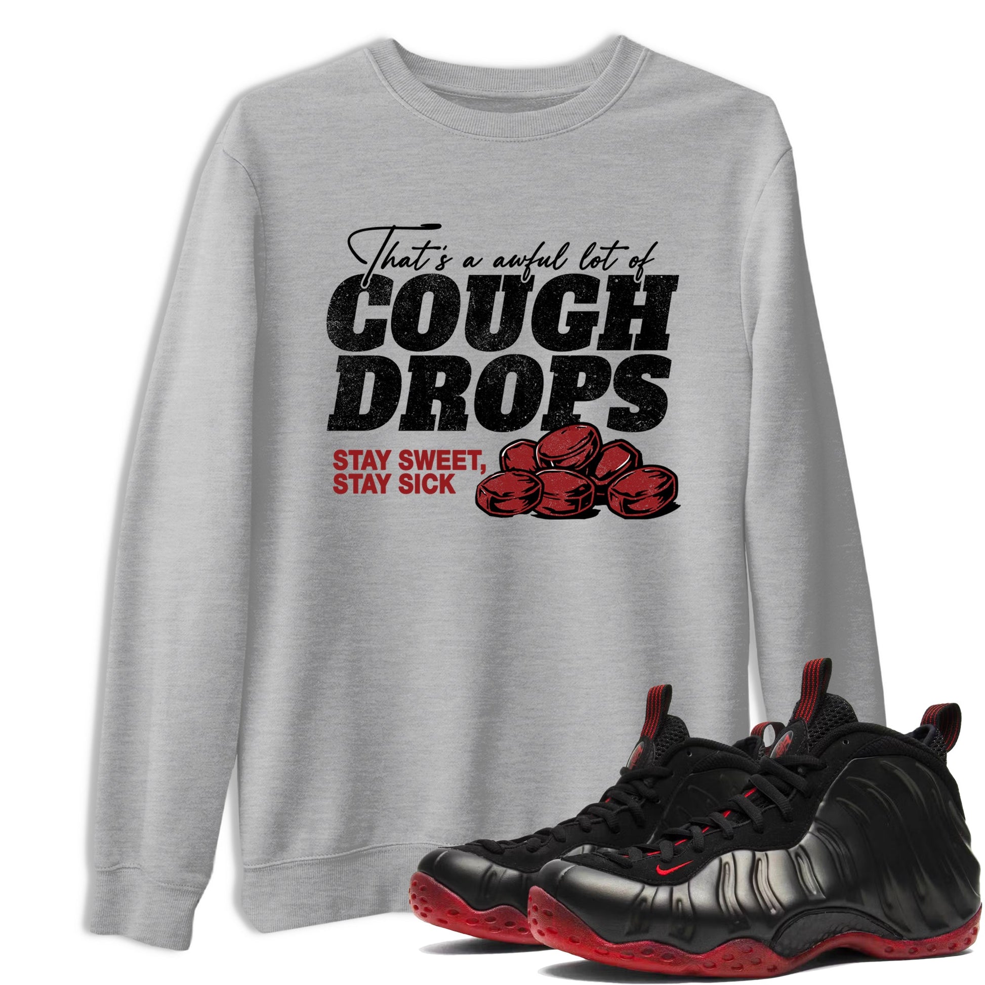 Sneaker match tees – Sneaker Tees To Match Air Foamposite Cough Drop Shoes – Cough Drops Tee Heather Grey 1