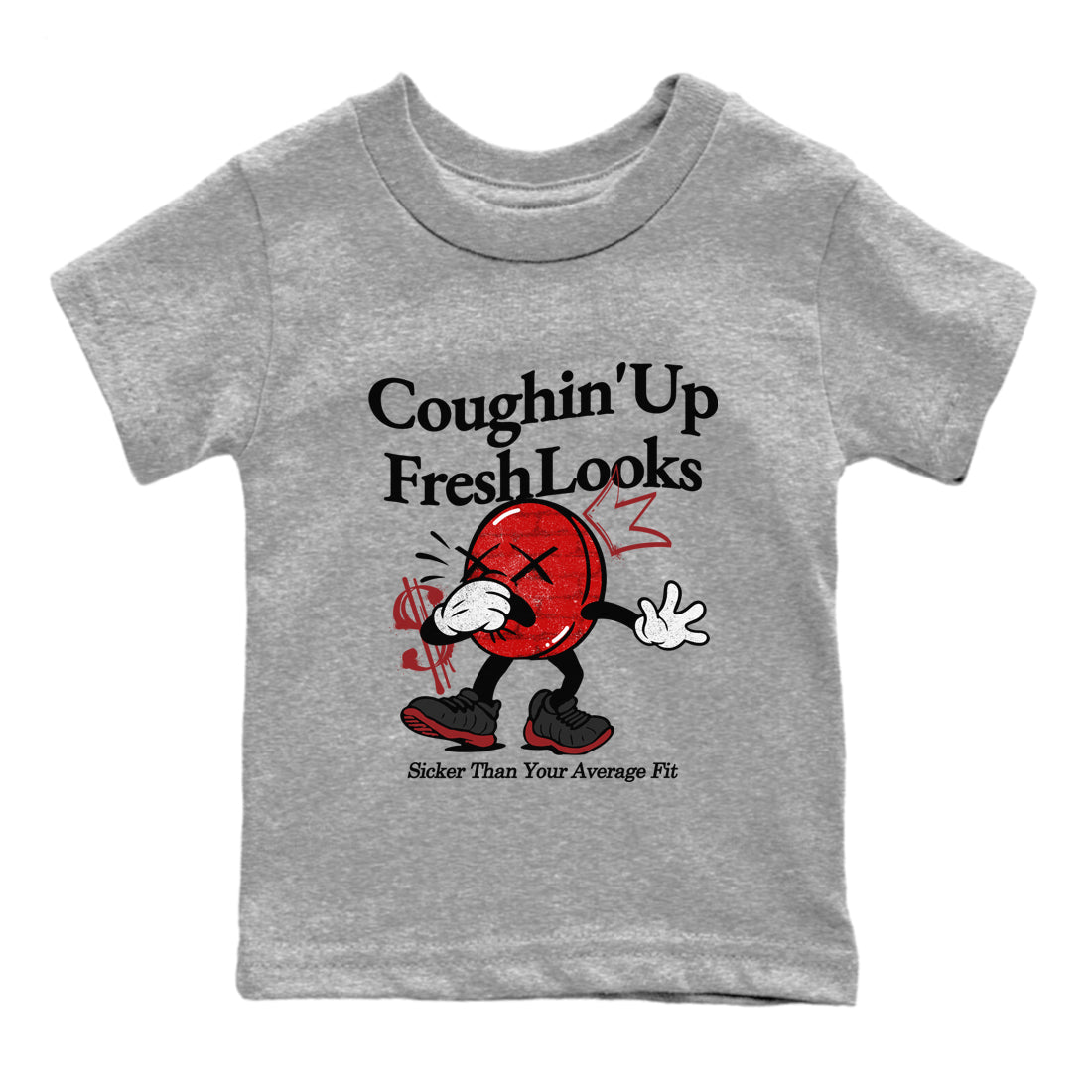 Sneaker match tees – Sneaker Tees To Match Air Foamposite Cough Drop Shoes – Coughin Up Fresh Looks Kids T-Shirt Heather Grey 2
