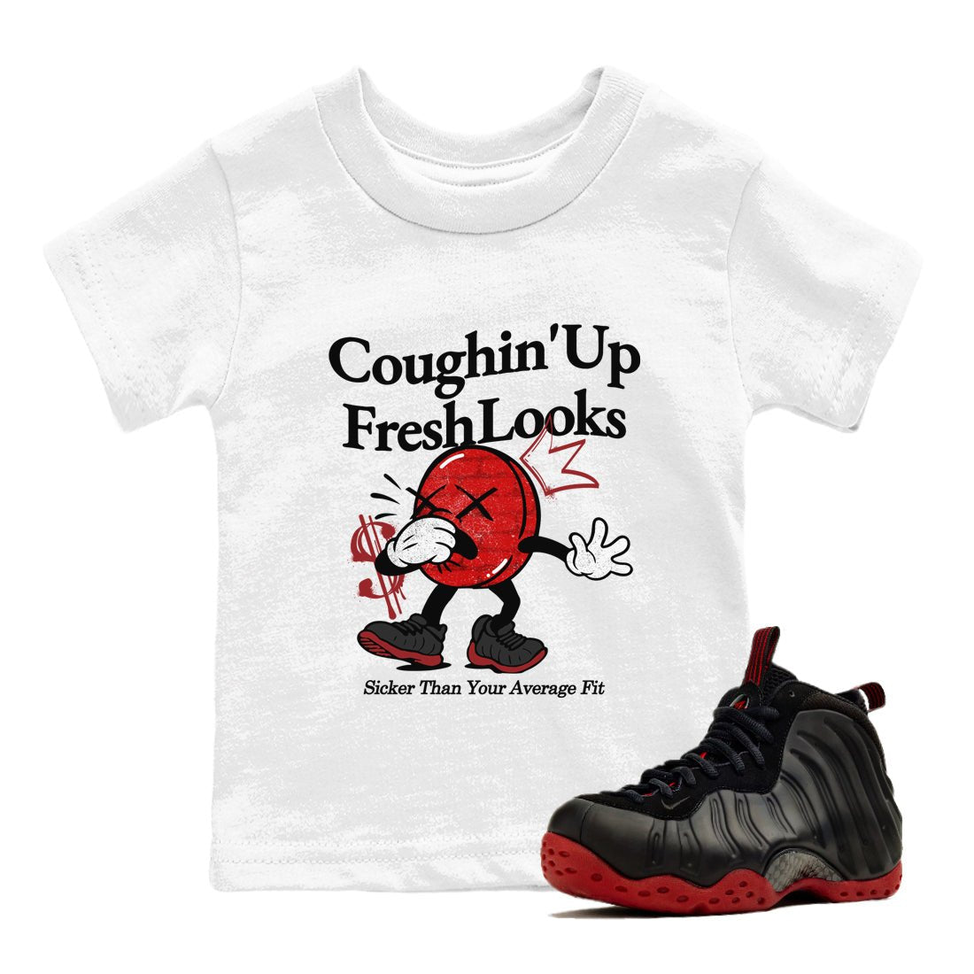 Sneaker match tees – Sneaker Tees To Match Air Foamposite Cough Drop Shoes – Coughin Up Fresh Looks Kids T-Shirt White 1