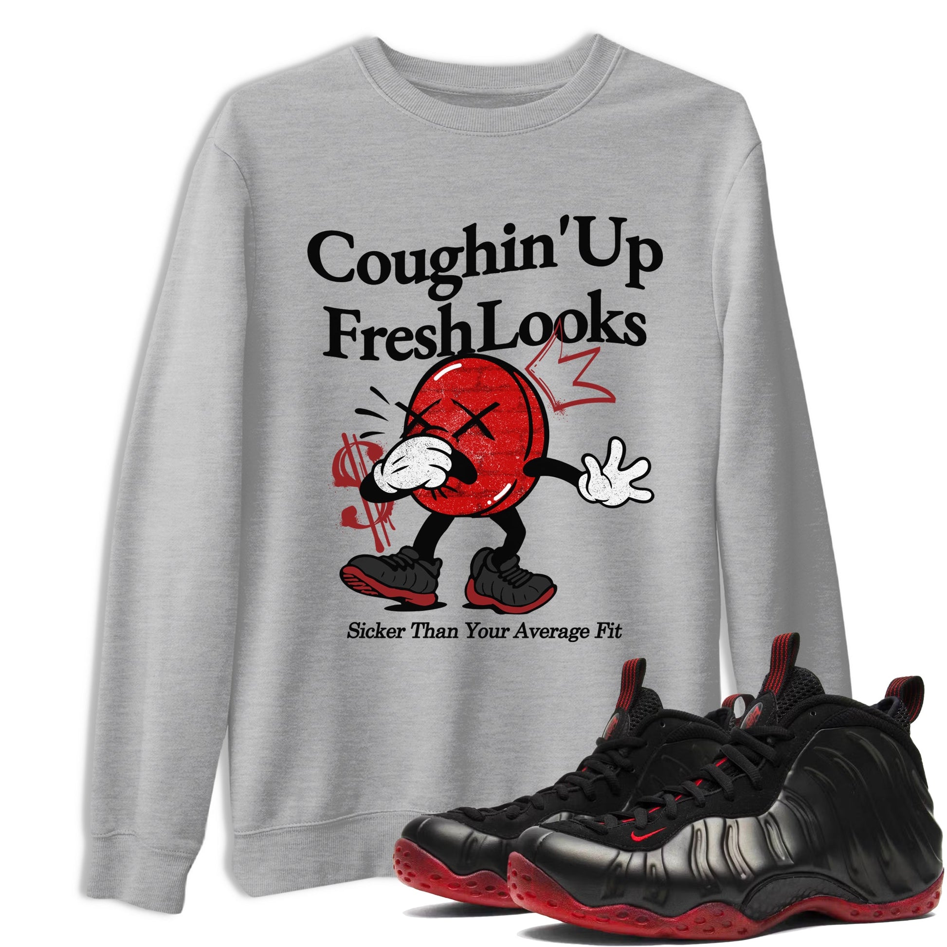 Sneaker match tees – Sneaker Tees To Match Air Foamposite Cough Drop Shoes – Coughin Up Fresh Looks Tee Heather Grey 1