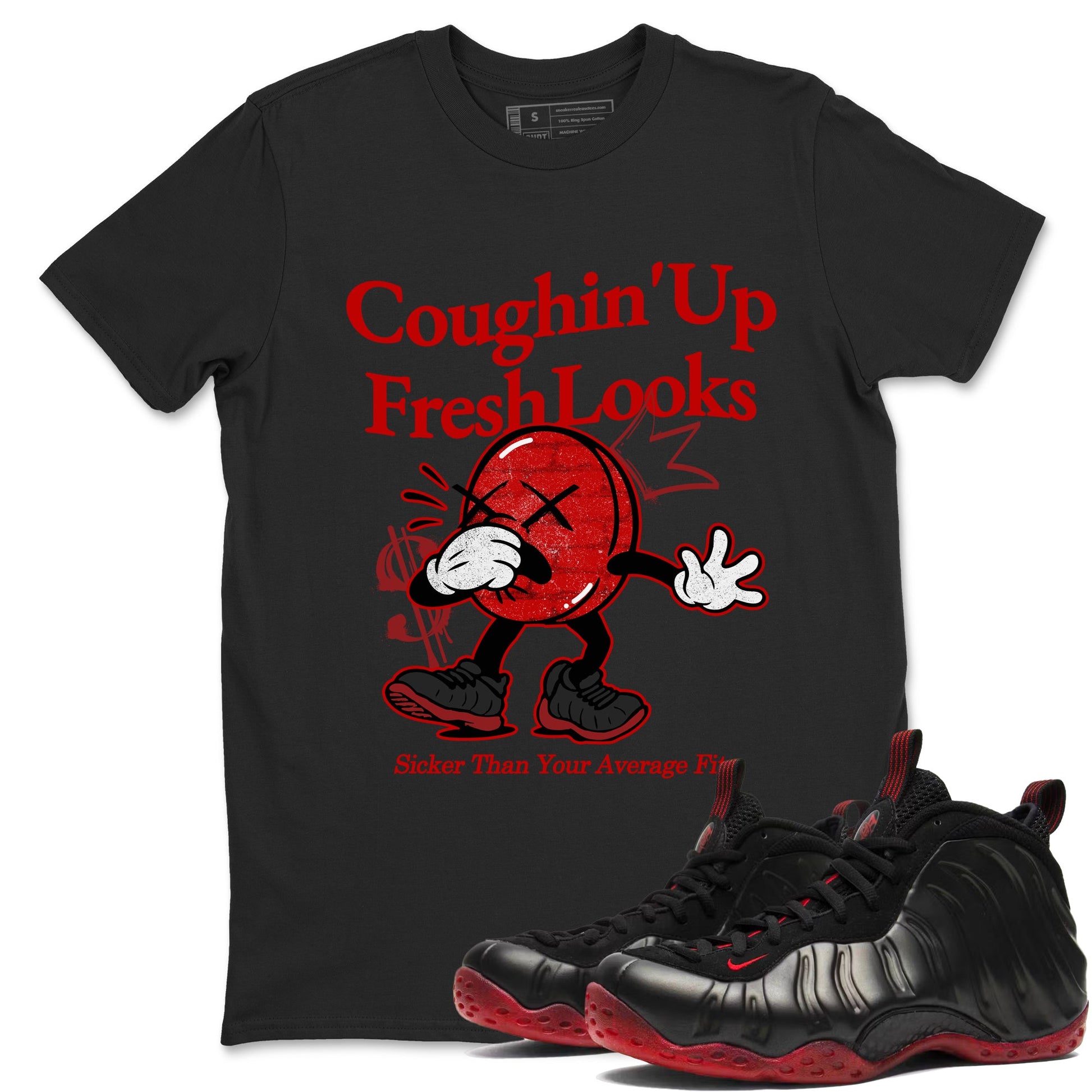 Sneaker match tees – Sneaker Tees To Match Air Foamposite Cough Drop Shoes – Coughin Up Fresh Looks Tee Black 1