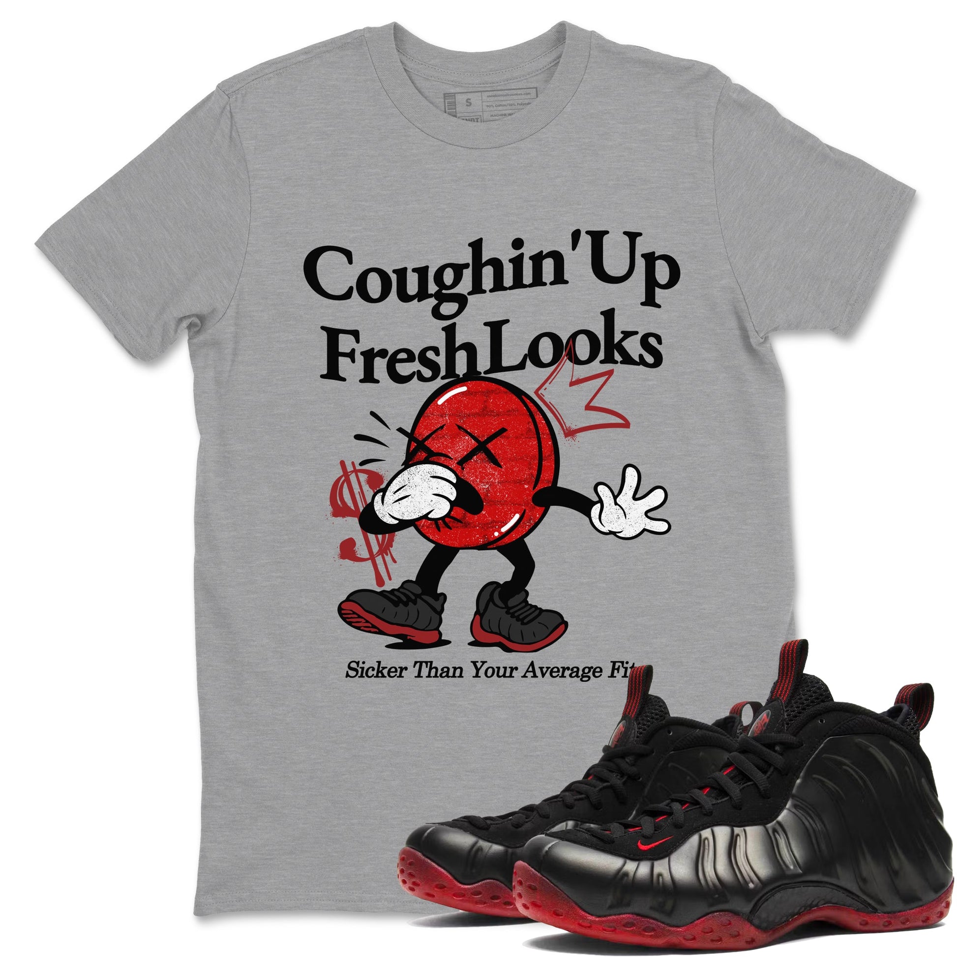 Sneaker match tees – Sneaker Tees To Match Air Foamposite Cough Drop Shoes – Coughin Up Fresh Looks Tee Heather Grey 1