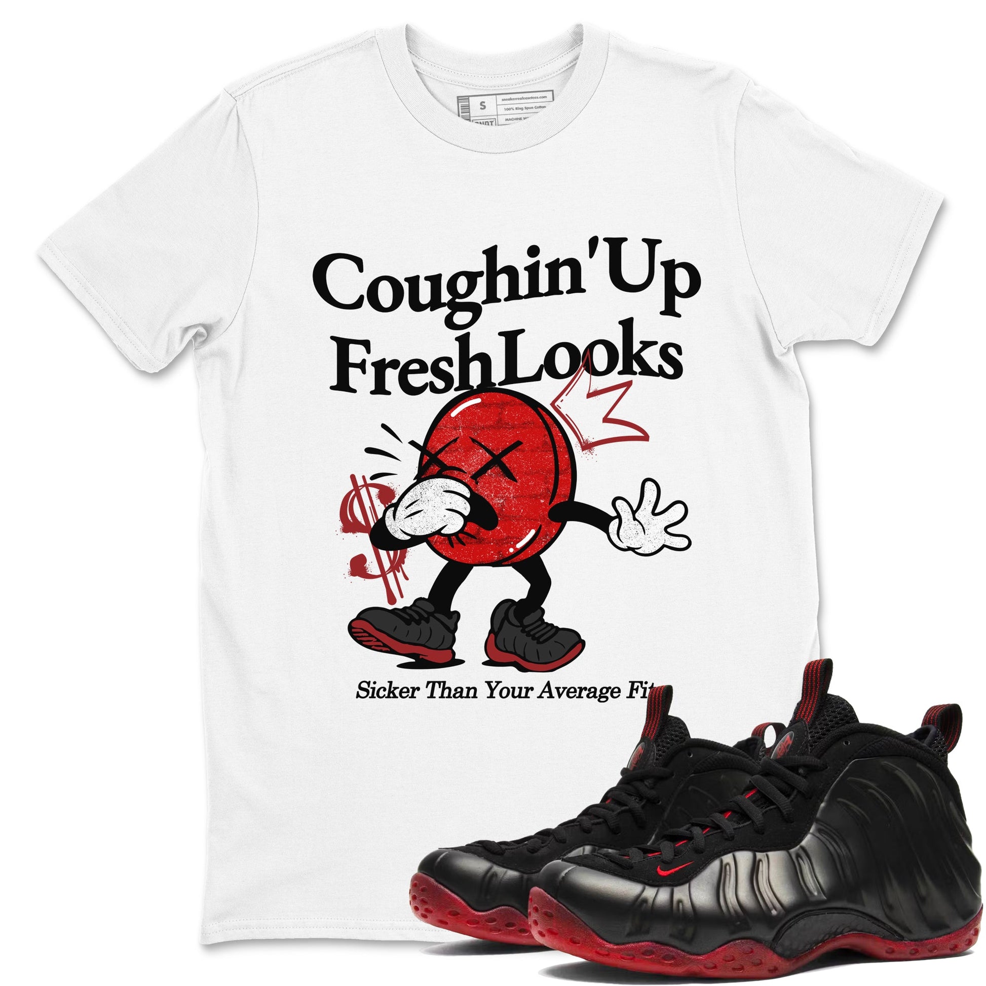Sneaker match tees – Sneaker Tees To Match Air Foamposite Cough Drop Shoes – Coughin Up Fresh Looks Tee White 1