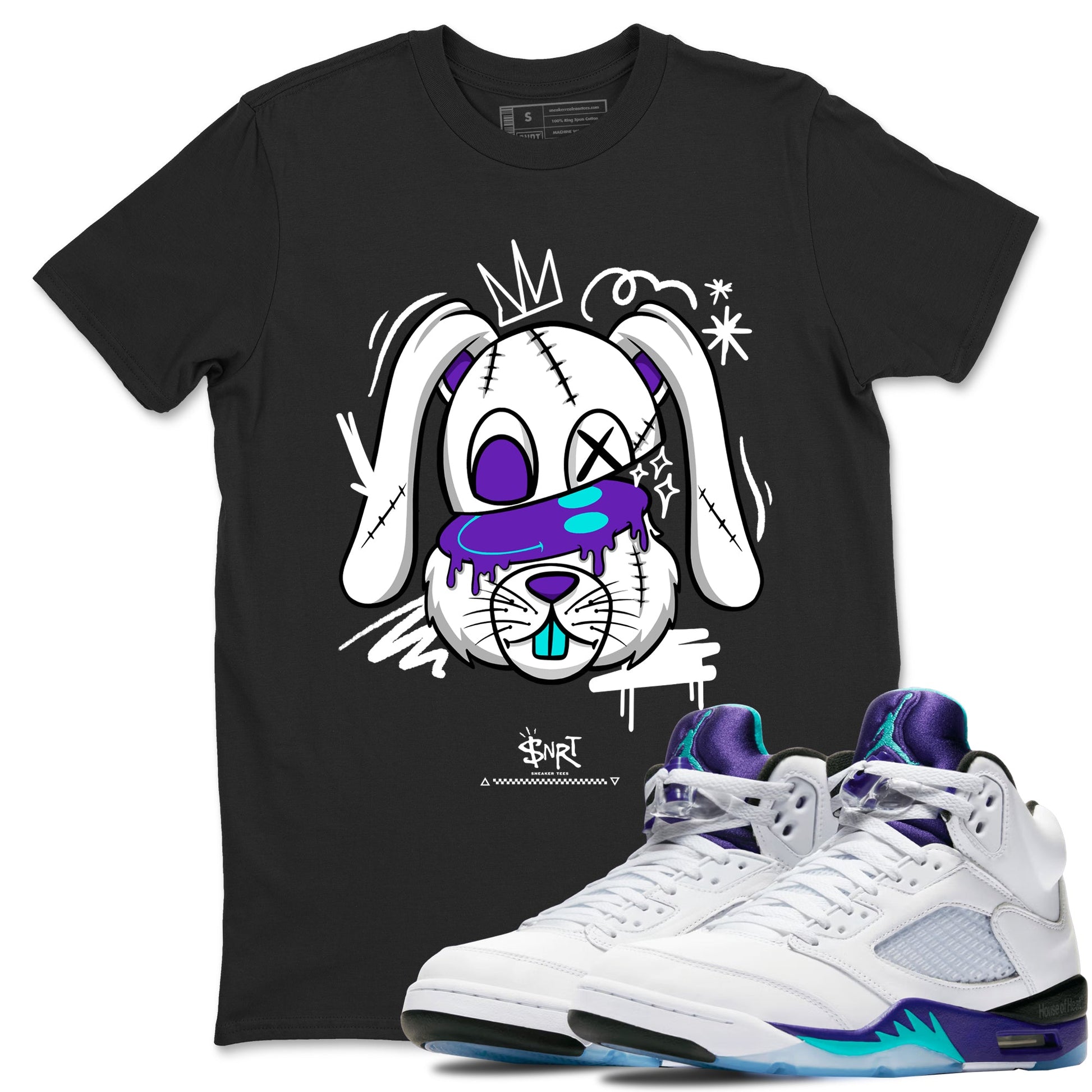 5s Grape shirts to match jordans Crazy Bunny sneaker match tees Air Jordan 5 Retro Grape match shoes to clothes SNRT Sneaker Tees unisex cotton Black 1 shirts