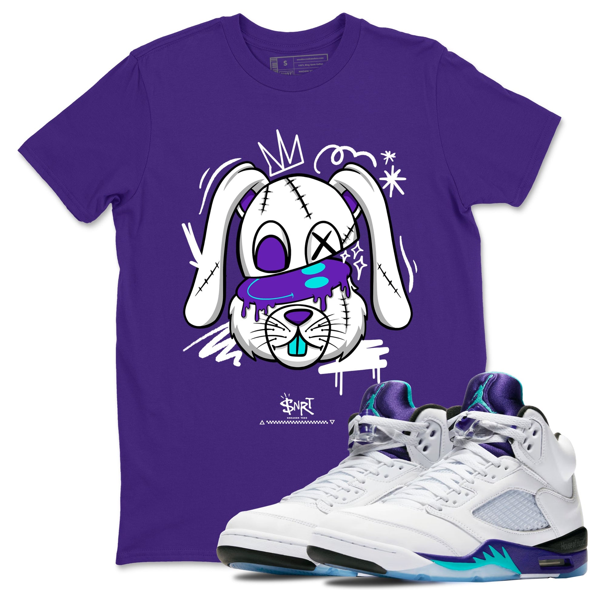 5s Grape shirts to match jordans Crazy Bunny sneaker match tees Air Jordan 5 Retro Grape match shoes to clothes SNRT Sneaker Tees unisex cotton Purple 1 shirts