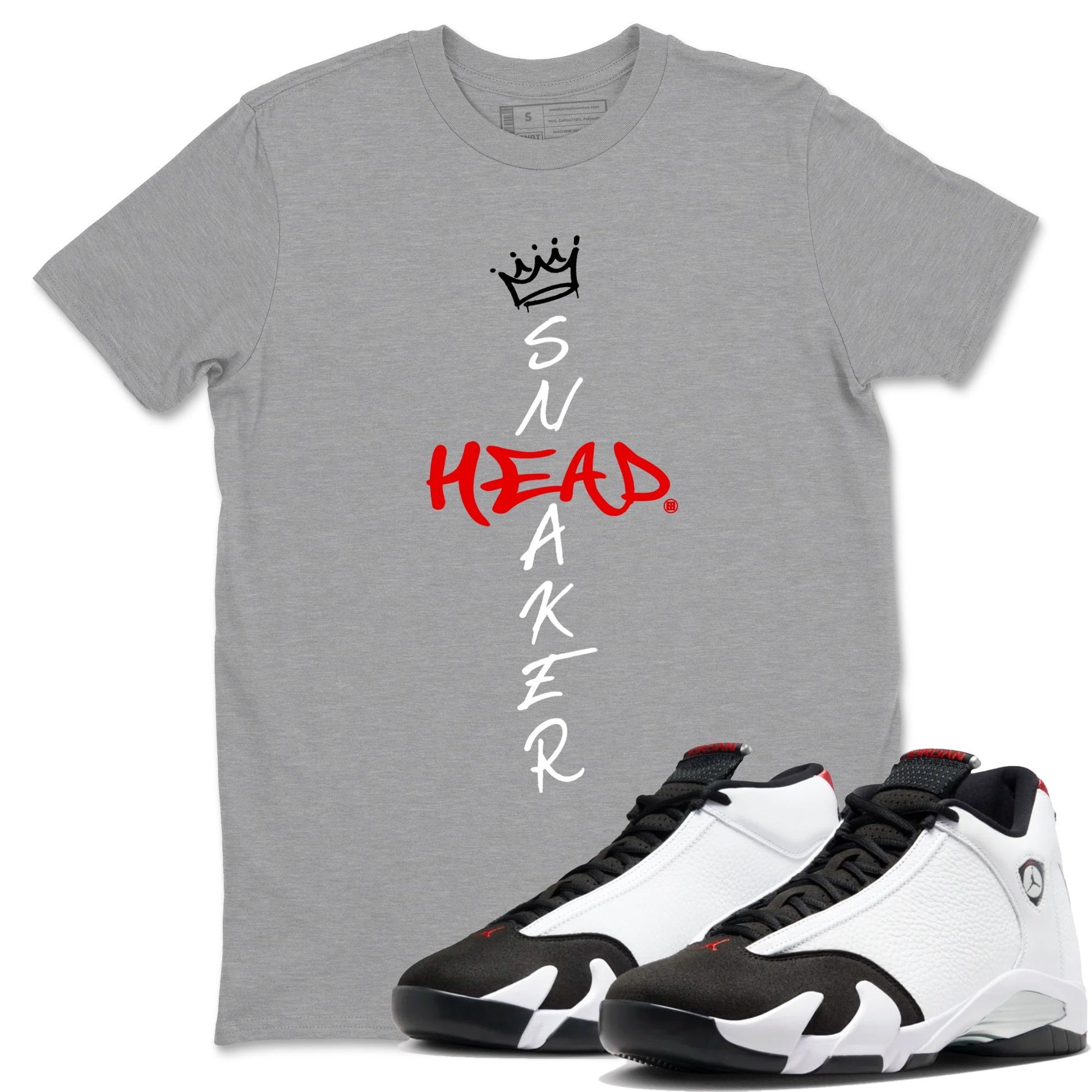 Air Jordan 14 Black Toe t shirts to match sneakers Cross Sneakerhead sneaker match tees 14s Black Toe sneaker match tee SNRT Sneaker Tees unisex cotton Heather Grey 1 shirts