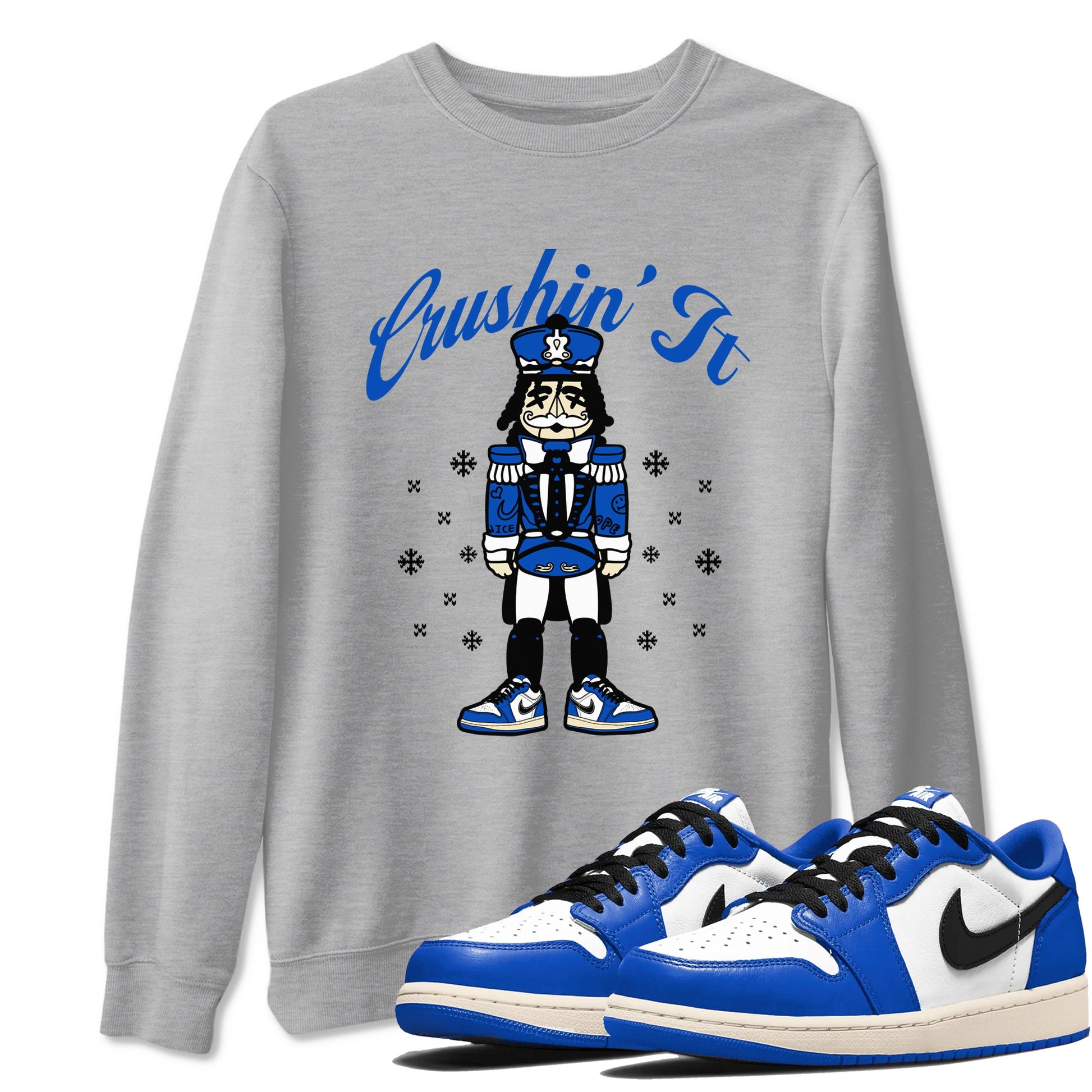 1s Game Royal t shirts to match sneakers Crushin' It Christmas Tee Air Jordan 1 Game Royal shirt SNRT Sneaker Tees unisex cotton Heather Grey 1 shirts