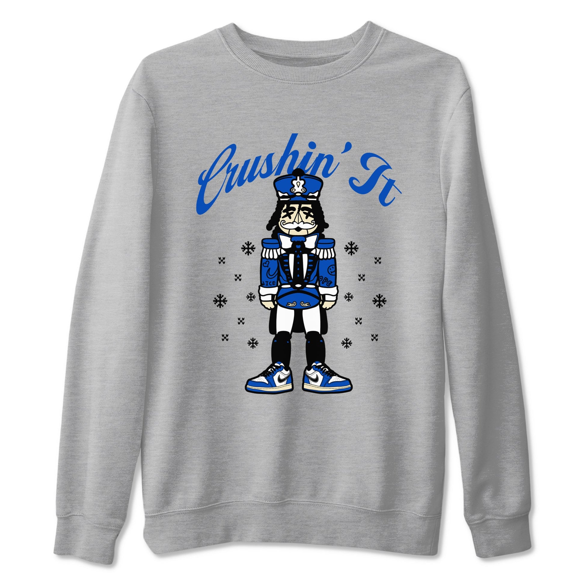 1s Game Royal t shirts to match sneakers Crushin' It Christmas Tee Air Jordan 1 Game Royal shirt SNRT Sneaker Tees unisex cotton Heather Grey 2 shirts