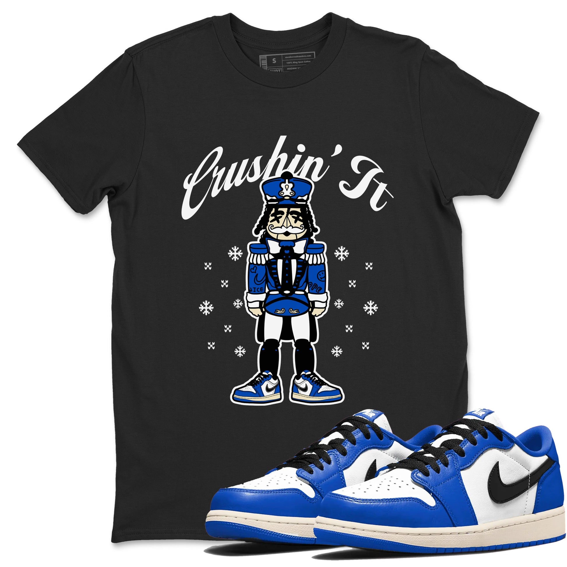 1s Game Royal t shirts to match sneakers Crushin' It Christmas Tee Air Jordan 1 Game Royal shirt SNRT Sneaker Tees unisex cotton Black 1 shirts