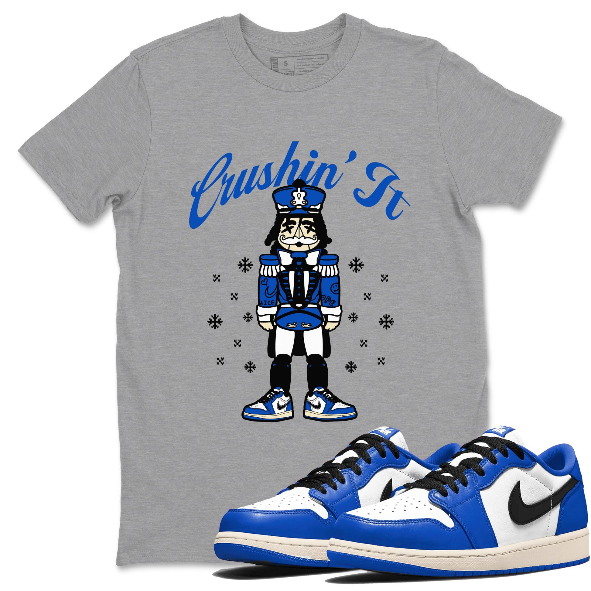 1s Game Royal t shirts to match sneakers Crushin' It Christmas Tee Air Jordan 1 Game Royal shirt SNRT Sneaker Tees unisex cotton Heather Grey 1 shirts