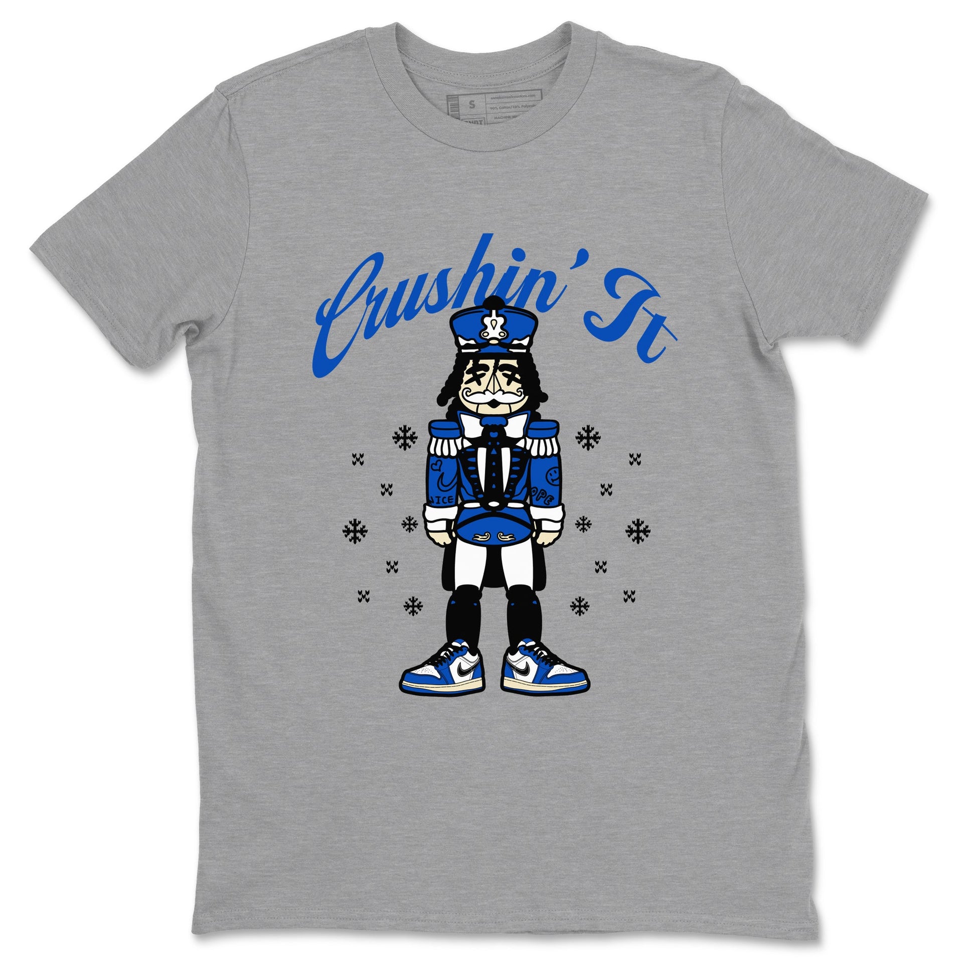 1s Game Royal t shirts to match sneakers Crushin' It Christmas Tee Air Jordan 1 Game Royal shirt SNRT Sneaker Tees unisex cotton Heather Grey 2 shirts