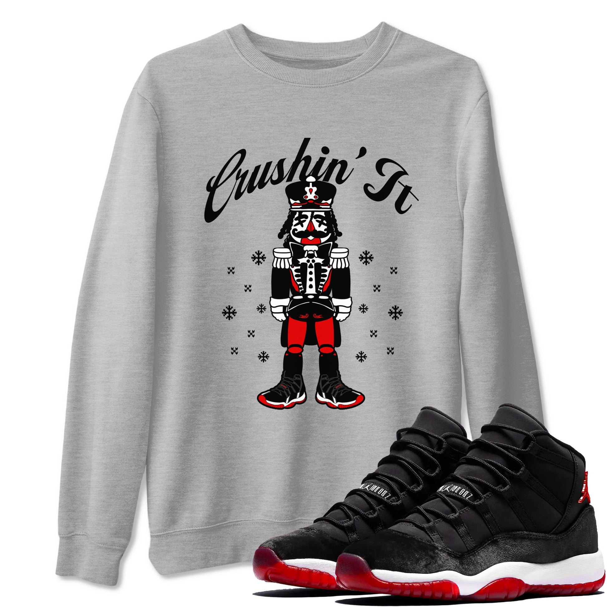 11s Bred Velvet shirts to match jordans Crushin' It sneaker match tees Air Jordan 11 Retro Bred Velvet match shoes to clothes SNRT Sneaker Tees unisex cotton Heather Grey 1 shirts
