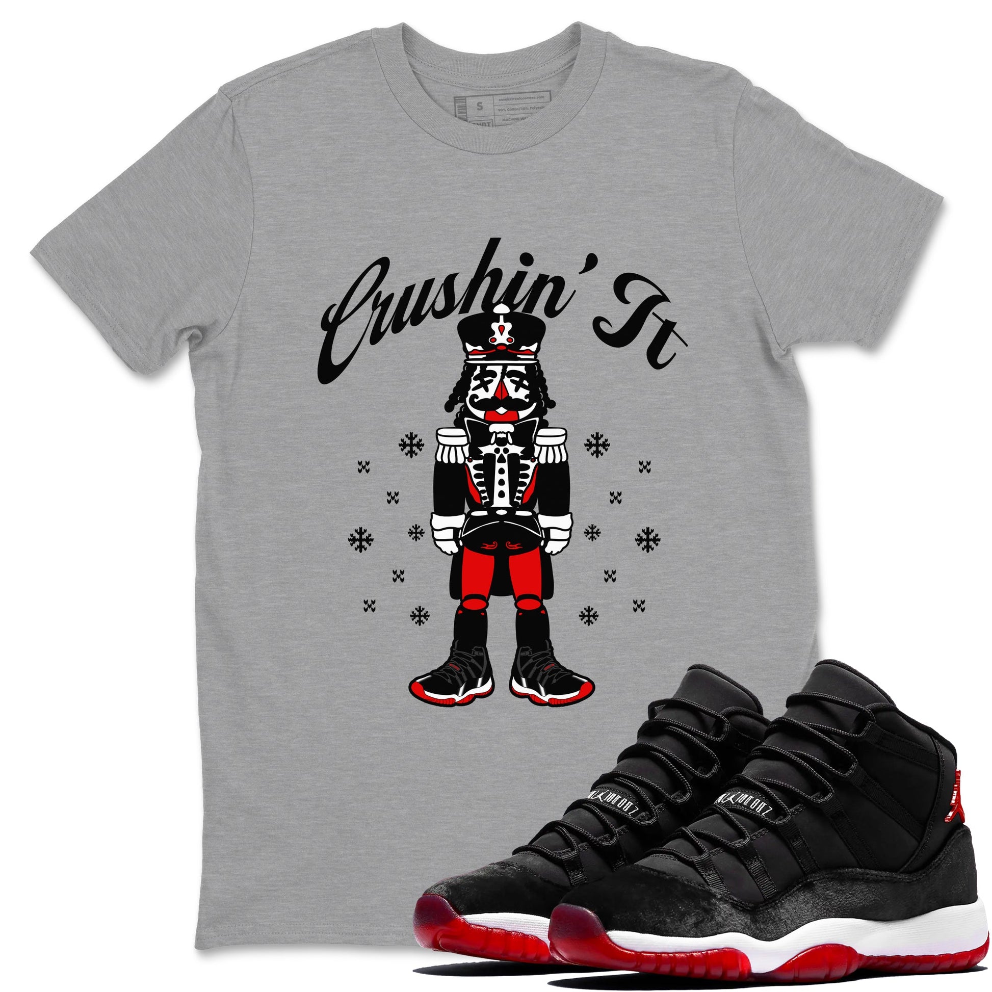 11s Bred Velvet shirts to match jordans Crushin' It sneaker match tees Air Jordan 11 Retro Bred Velvet match shoes to clothes SNRT Sneaker Tees unisex cotton Heather Grey 1 shirts
