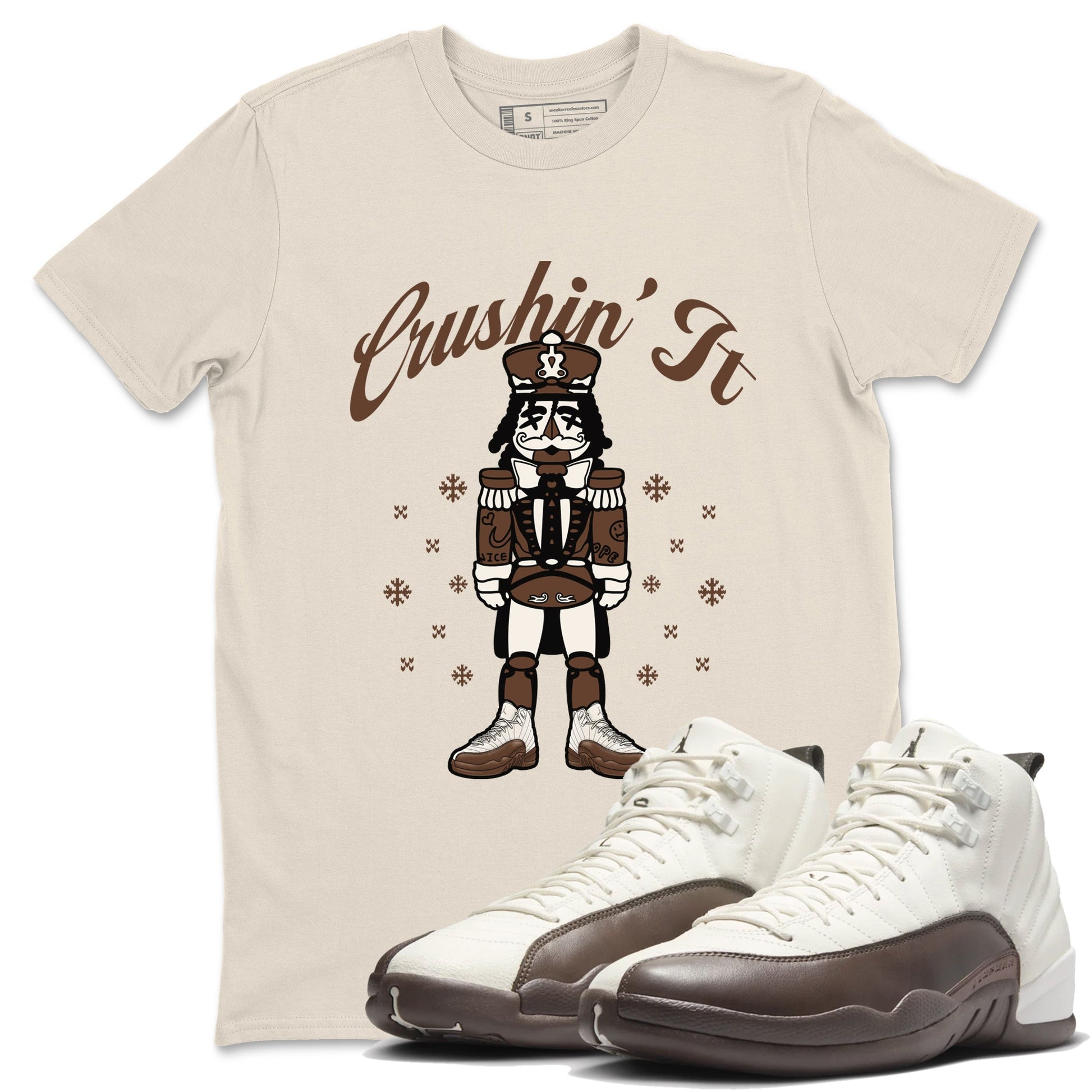 AJ12 Baroque Brown shirts to match jordans Crushin' It best t shirts to wear with jordans SoleFly x Jordan 12 Baroque Brown match shoes to clothes SNRT Sneaker Tees unisex cotton Natural 1 shirts