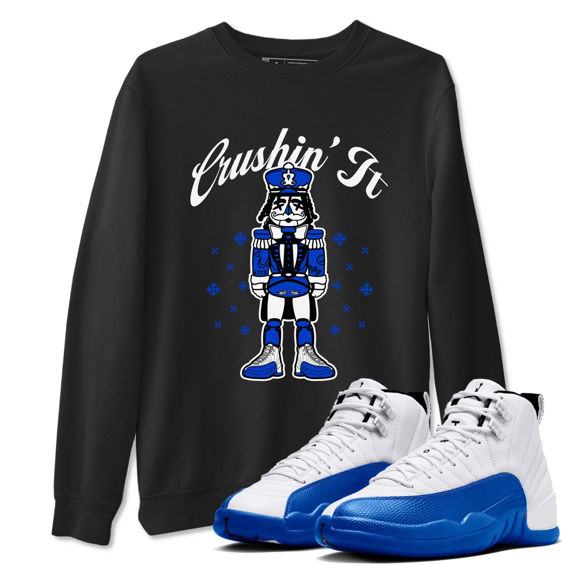 12s Game Royal t shirts to match sneakers Crushin' It Christmas Tee Blueberry 12s shirt SNRT Sneaker Tees unisex cotton Black 1 shirts