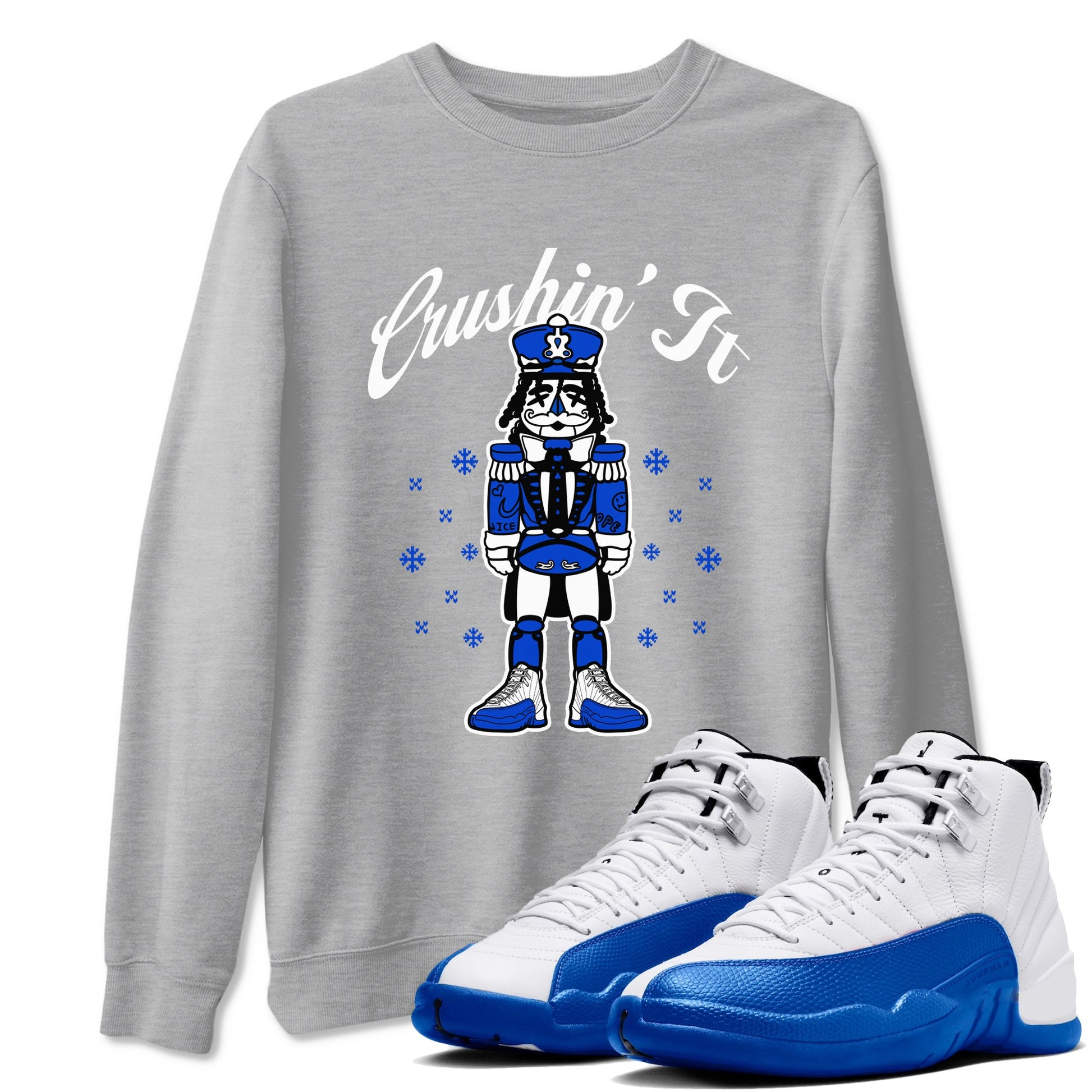 12s Game Royal t shirts to match sneakers Crushin' It Christmas Tee Blueberry 12s shirt SNRT Sneaker Tees unisex cotton Heather Grey 1 shirts