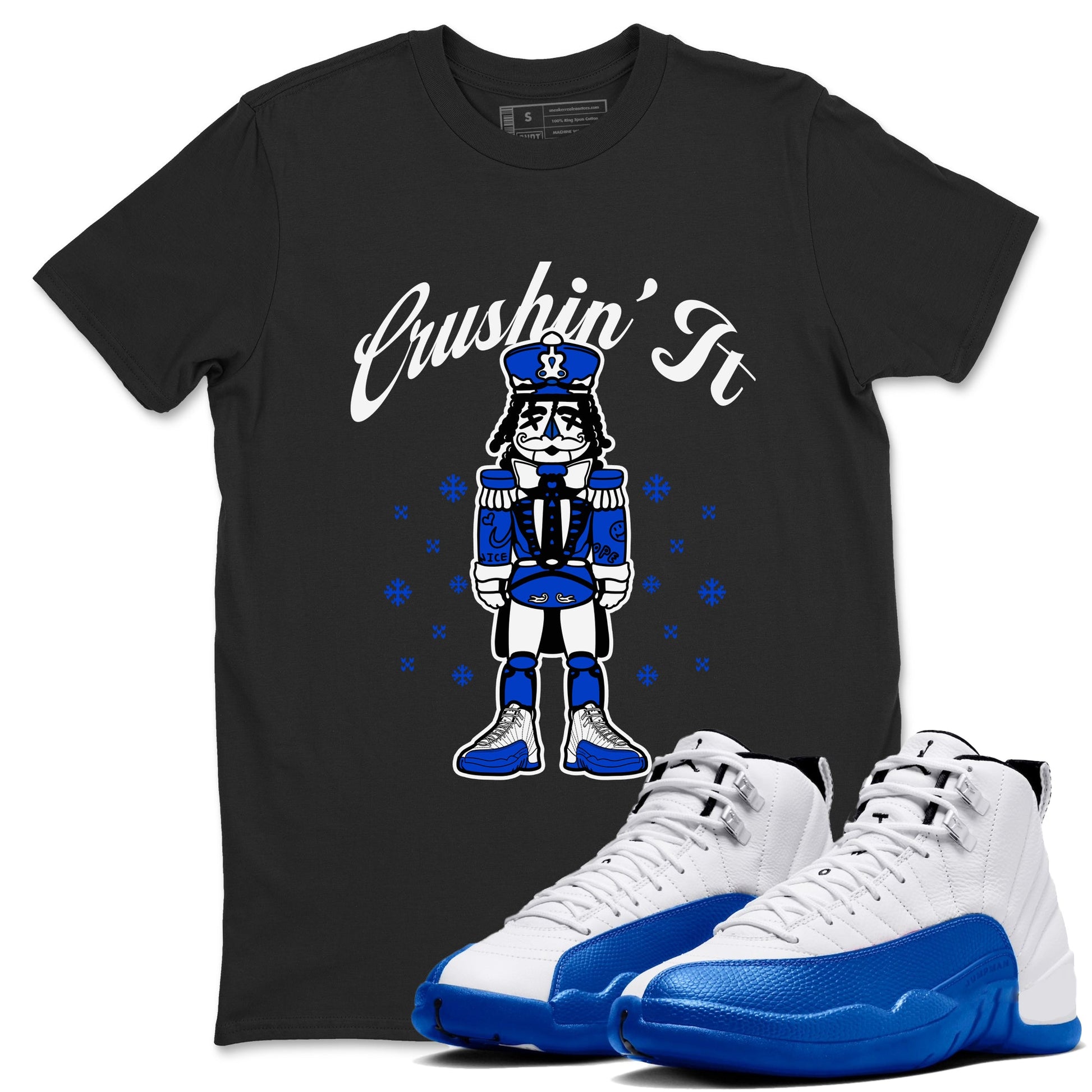 12s Game Royal t shirts to match sneakers Crushin' It Christmas Tee Blueberry 12s shirt SNRT Sneaker Tees unisex cotton Black 1 shirts