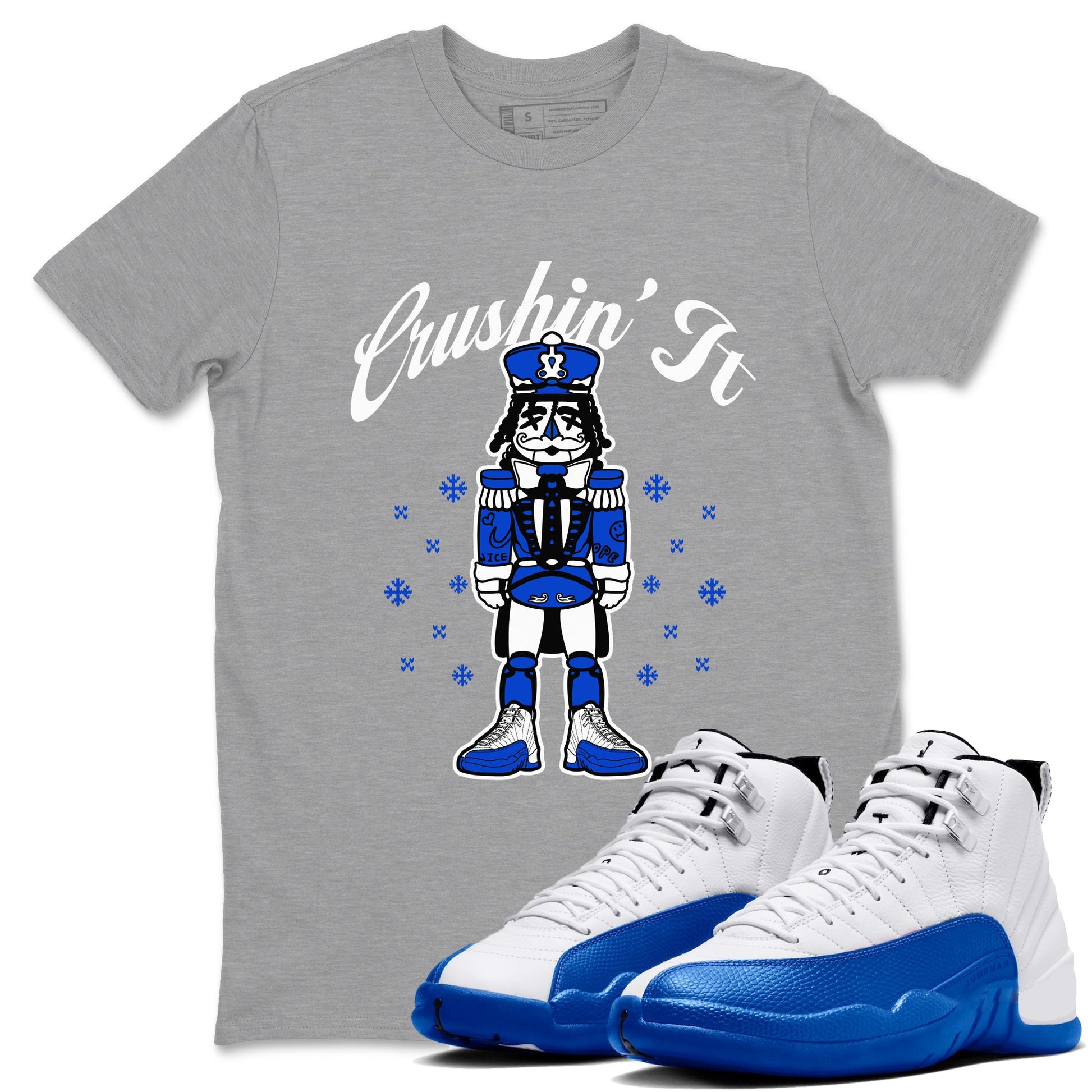 12s Game Royal t shirts to match sneakers Crushin' It Christmas Tee Blueberry 12s shirt SNRT Sneaker Tees unisex cotton Heather Grey 1 shirts