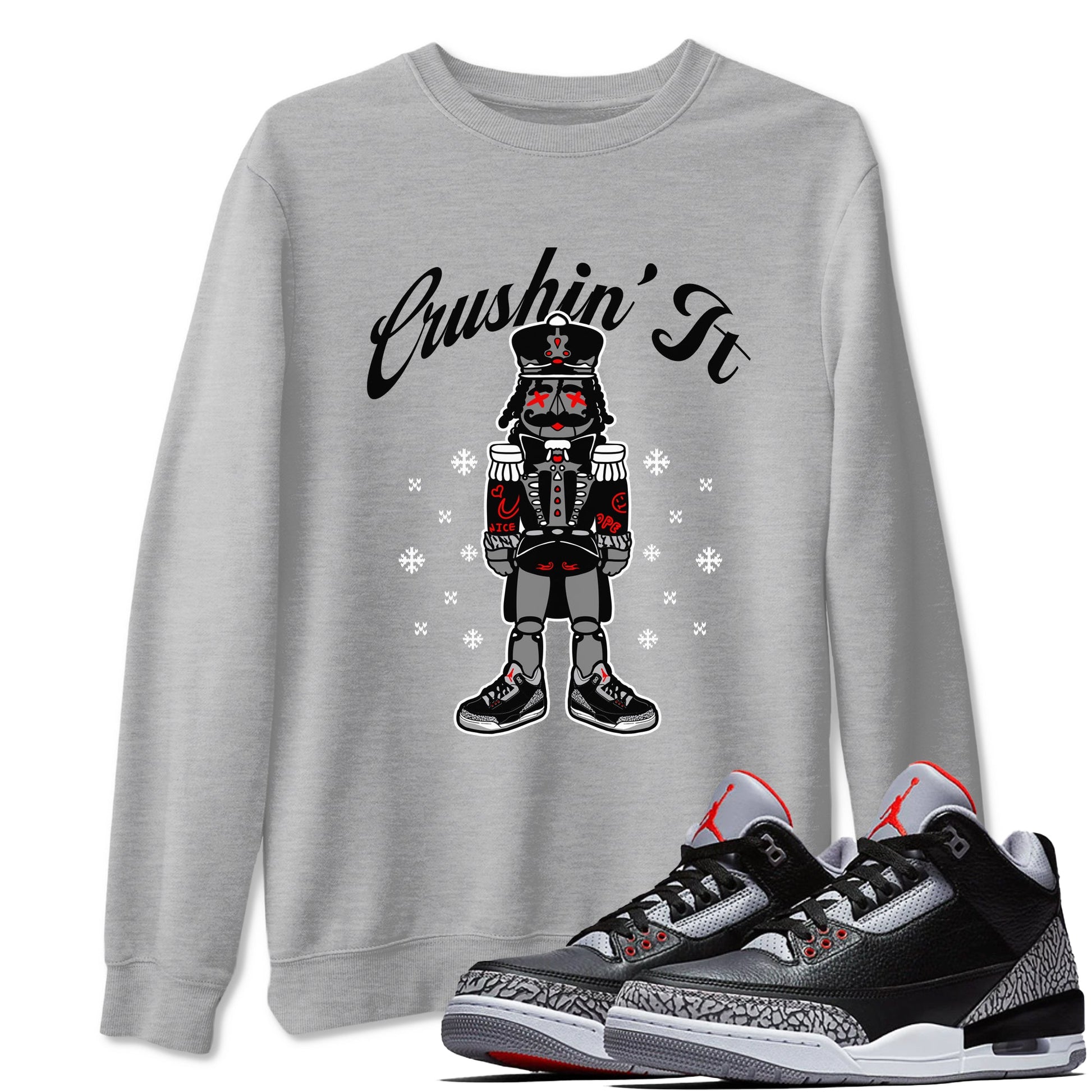 3s Black Cement t shirts to match sneakers Crushin' It Christmas Tee Jordan 3 Retro Black Cement shirt SNRT Sneaker Tees unisex cotton Heather Grey 1 shirts