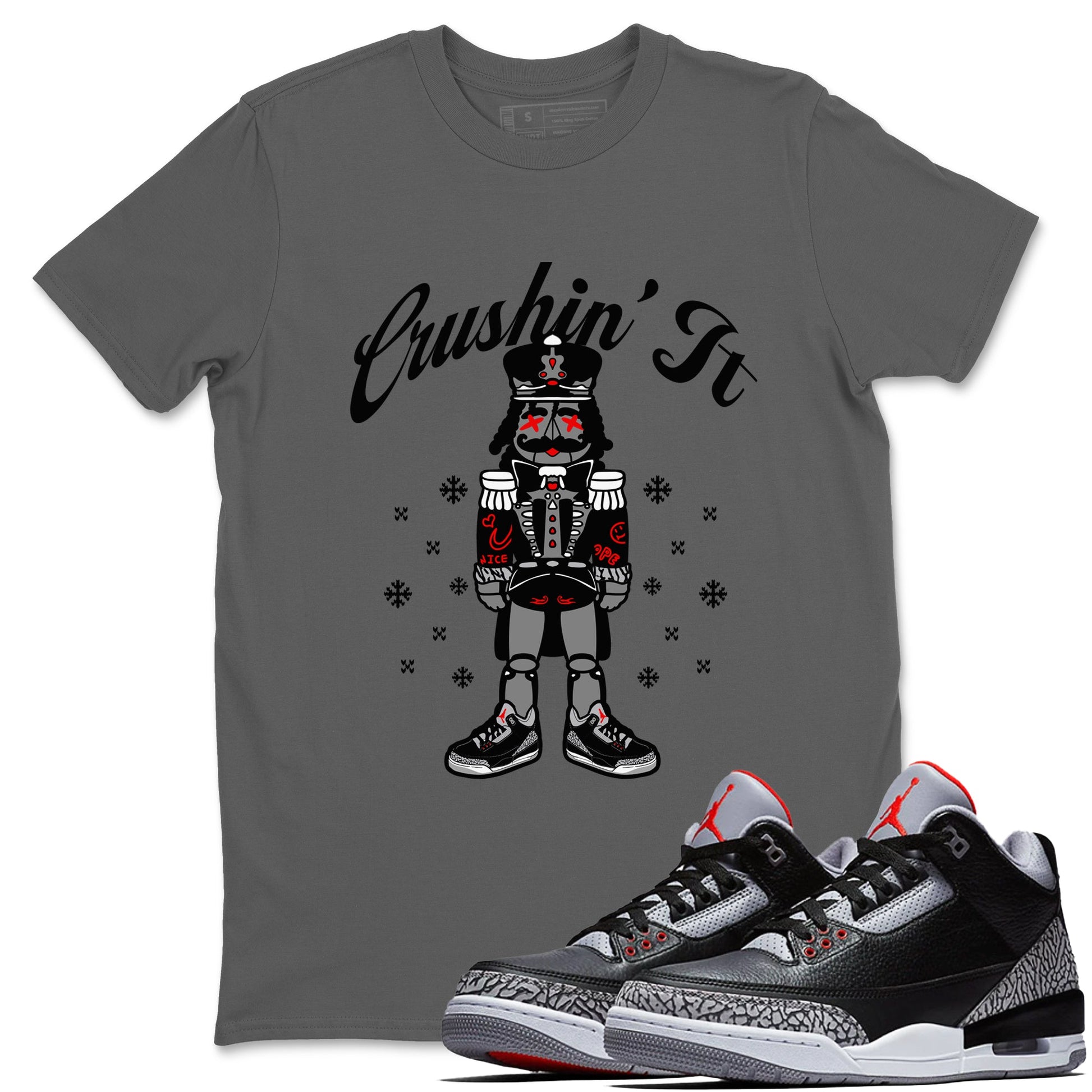 3s Black Cement t shirts to match sneakers Crushin' It Christmas Tee Jordan 3 Retro Black Cement shirt SNRT Sneaker Tees unisex cotton Cool Grey 1 shirts
