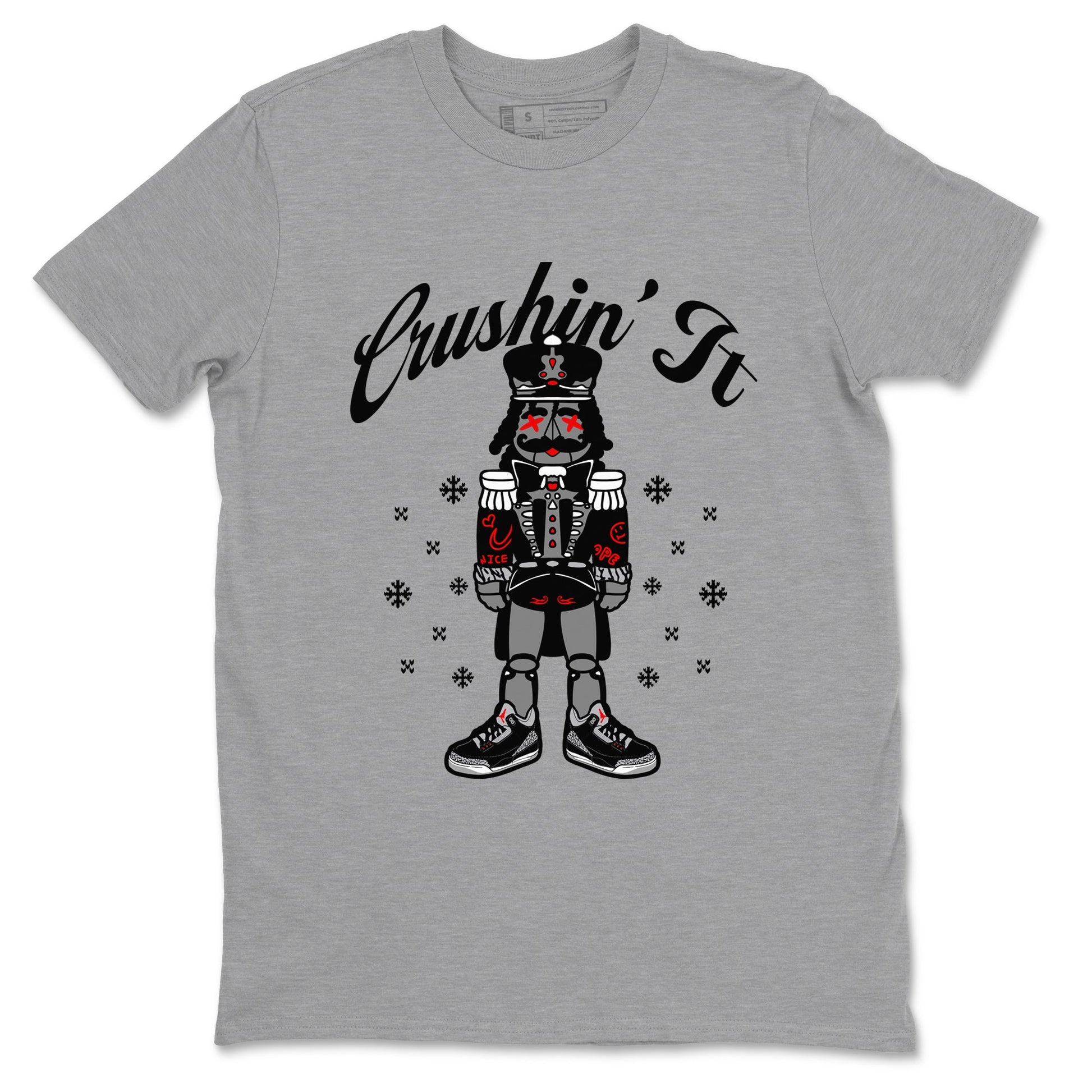 3s Black Cement t shirts to match sneakers Crushin' It Christmas Tee Jordan 3 Retro Black Cement shirt SNRT Sneaker Tees unisex cotton Heather Grey 2 shirts