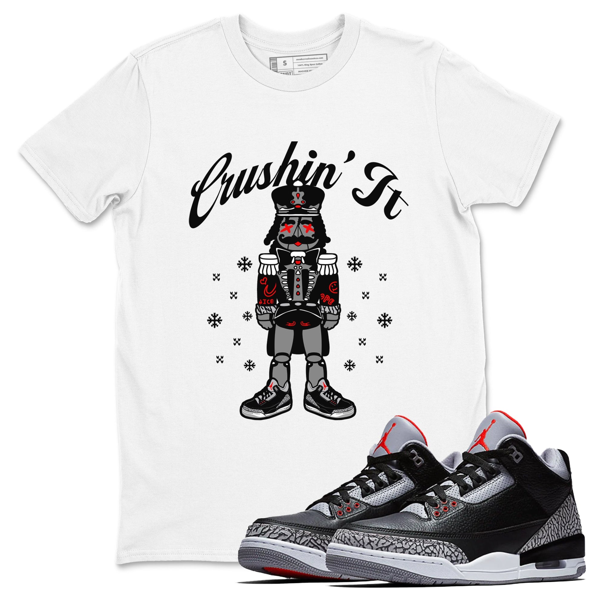 3s Black Cement t shirts to match sneakers Crushin' It Christmas Tee Jordan 3 Retro Black Cement shirt SNRT Sneaker Tees unisex cotton White 1 shirts
