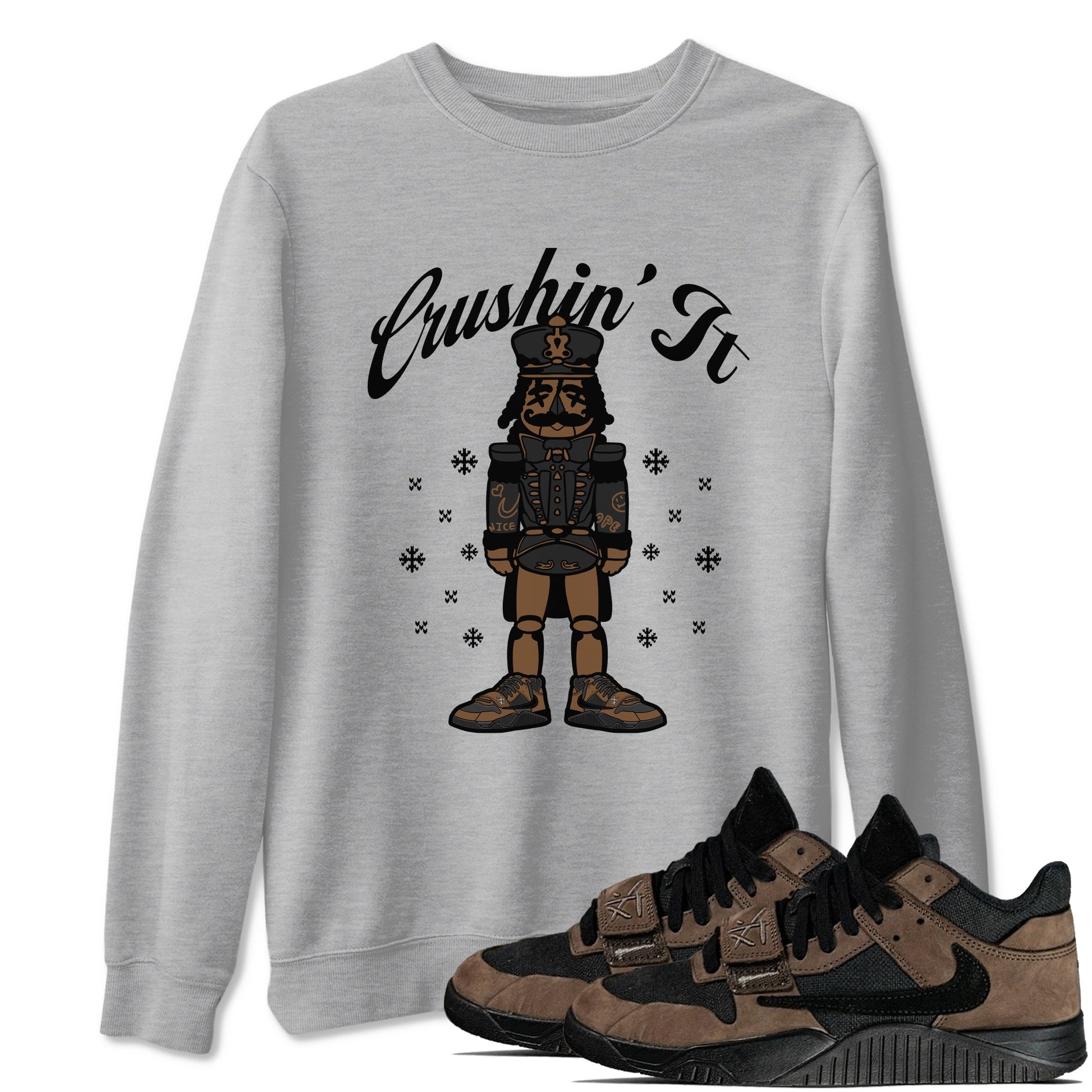 Jordan Jumpman Jack TR Travis Scott Dark Mocha shirts to match jordans Crushin' It sneaker match tees Jordan Jumpman Jack Travis Scott Dark Mocha match shoes to clothes SNRT Sneaker Tees unisex cotton Heather Grey 1 shirts