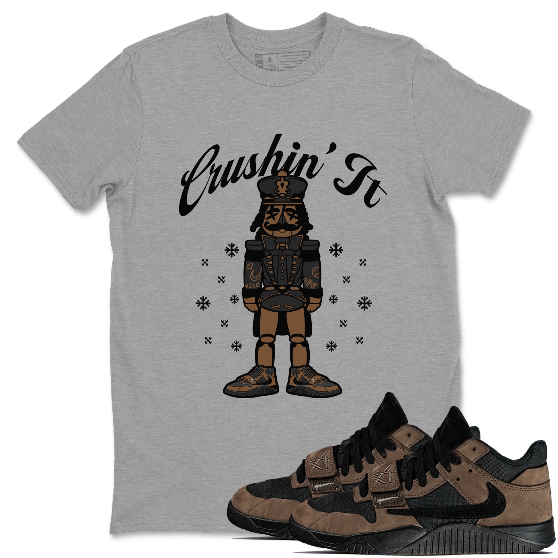 Jordan Jumpman Jack TR Travis Scott Dark Mocha shirts to match jordans Crushin' It sneaker match tees Jordan Jumpman Jack Travis Scott Dark Mocha match shoes to clothes SNRT Sneaker Tees unisex cotton Heather Grey 1 shirts