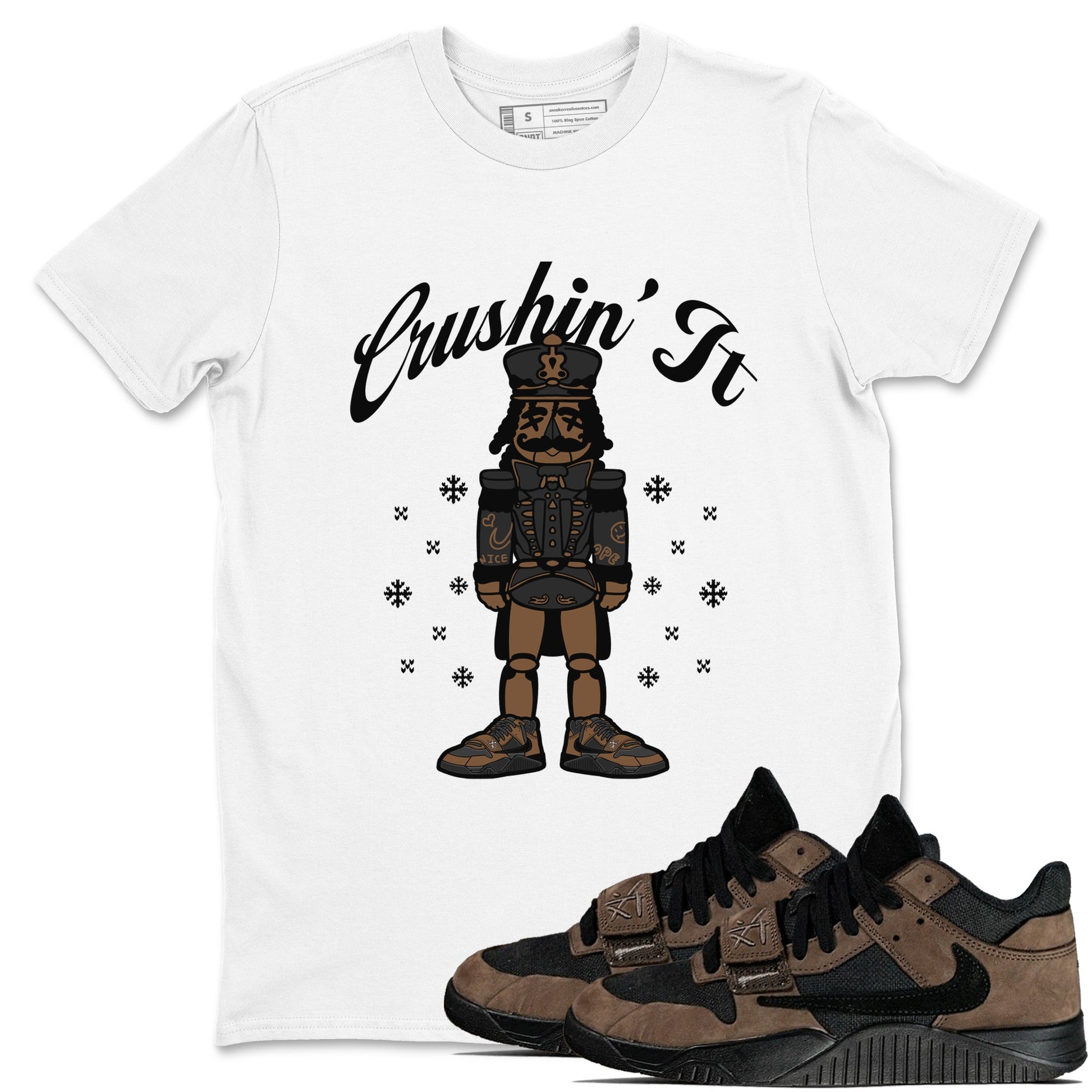 Jordan Jumpman Jack TR Travis Scott Dark Mocha shirts to match jordans Crushin' It sneaker match tees Jordan Jumpman Jack Travis Scott Dark Mocha match shoes to clothes SNRT Sneaker Tees unisex cotton White 1 shirts