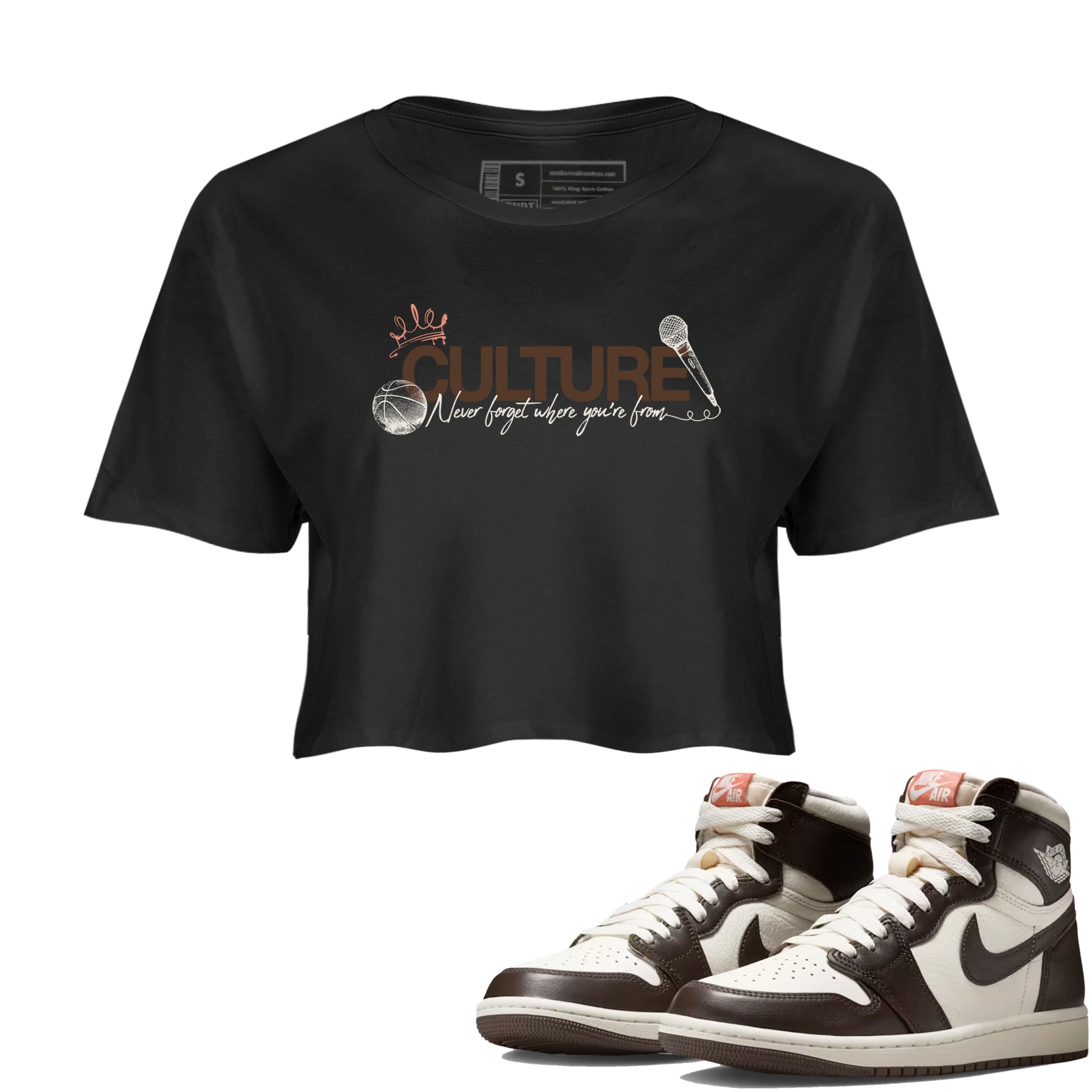 Sneaker match tees – Sneaker Tees To Match Air Jordan 1 Baroque Brown Shoes – Culture Crop T-Shirt Black 1