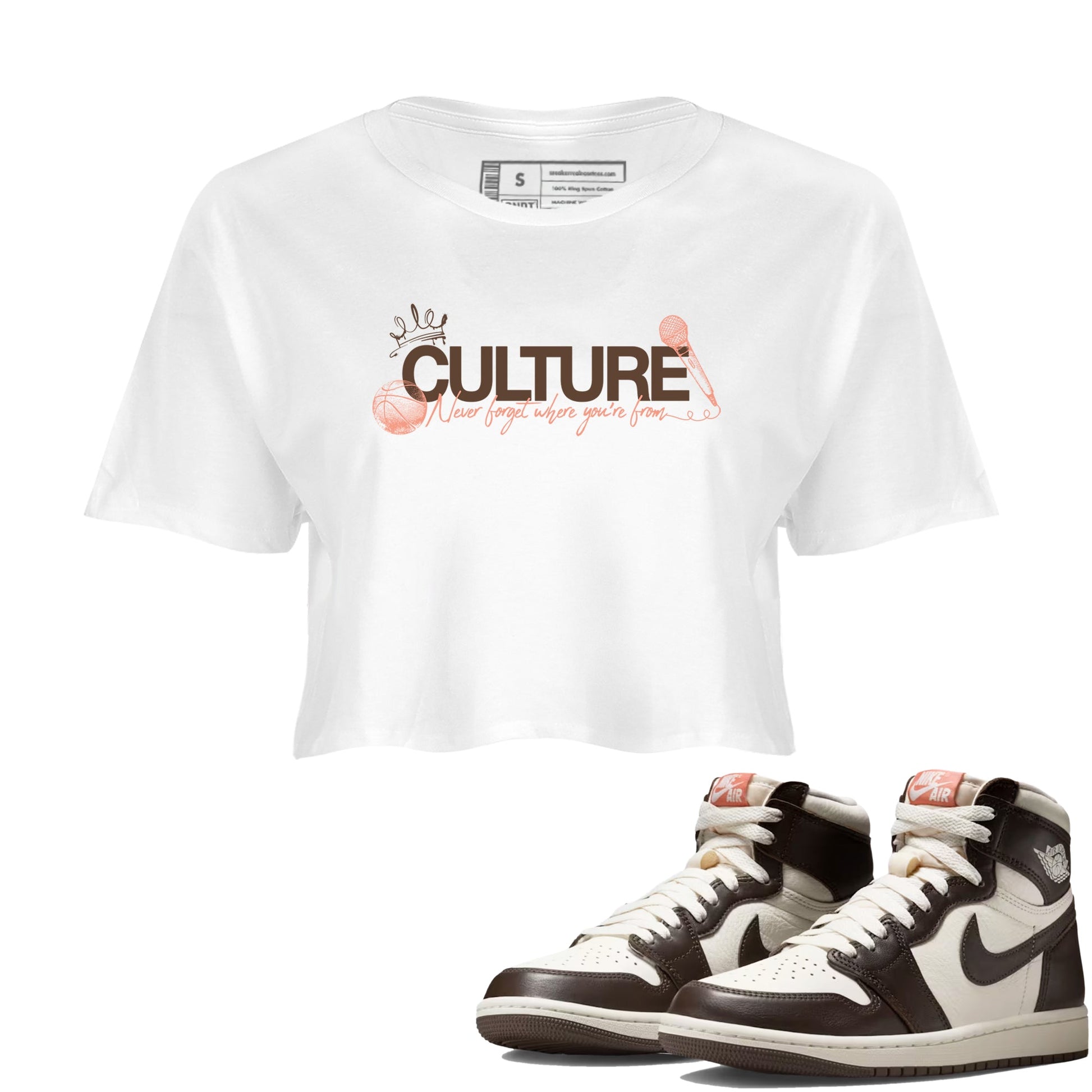 Sneaker match tees – Sneaker Tees To Match Air Jordan 1 Baroque Brown Shoes – Culture Crop T-Shirt White 1