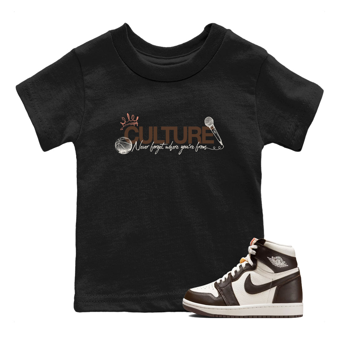 Sneaker match tees – Sneaker Tees To Match Air Jordan 1 Baroque Brown Shoes – Culture Kids T-Shirt Black 1