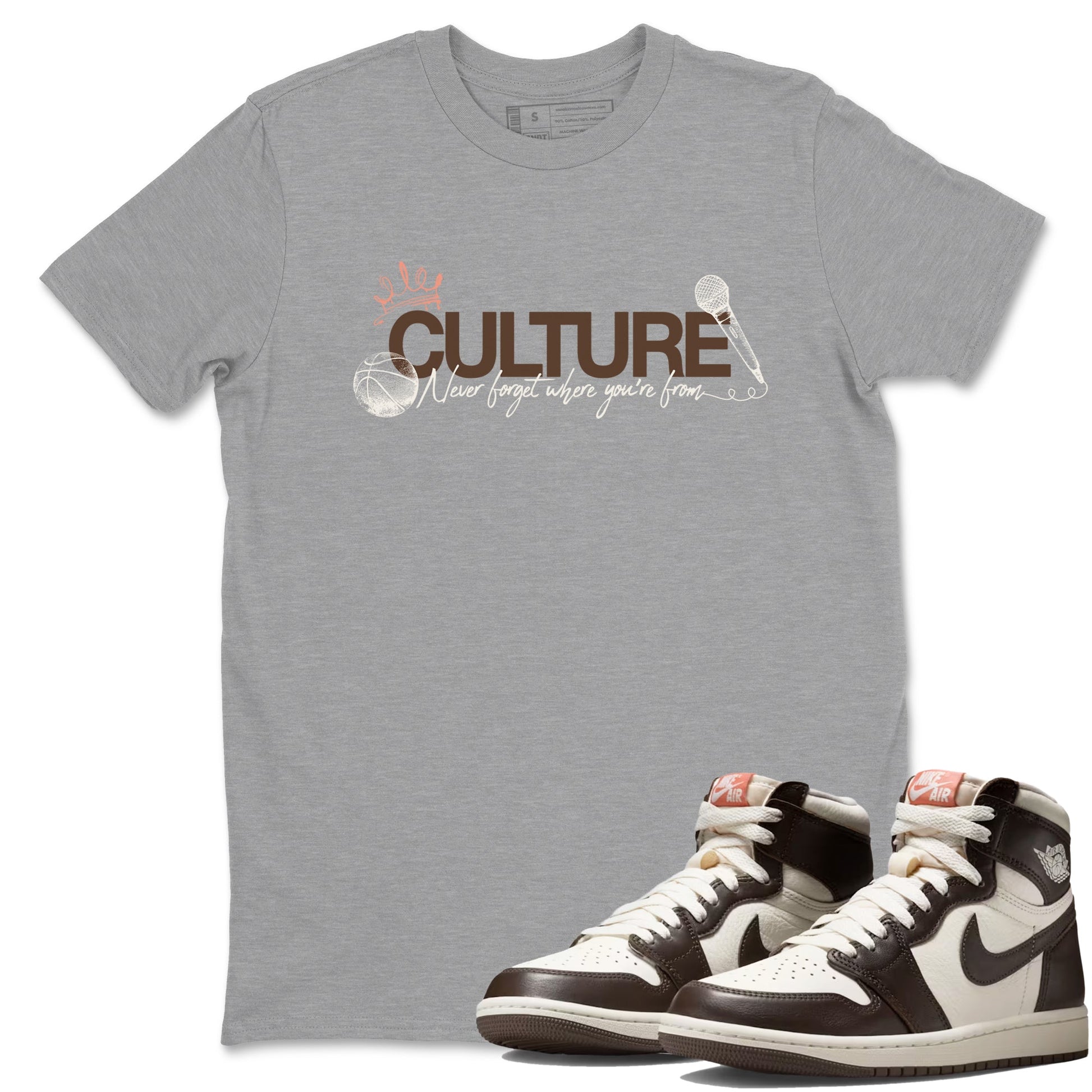 Sneaker match tees – Sneaker Tees To Match Air Jordan 1 Baroque Brown Shoes – Culture Tee Heather Grey 1