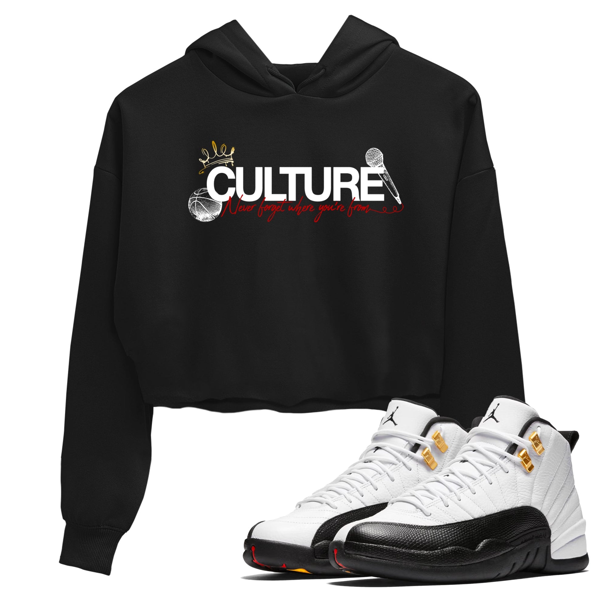 Sneaker match tees – Sneaker Tees To Match Air Jordan 12 Taxi Shoes – Culture Crop T-Shirt Black 1