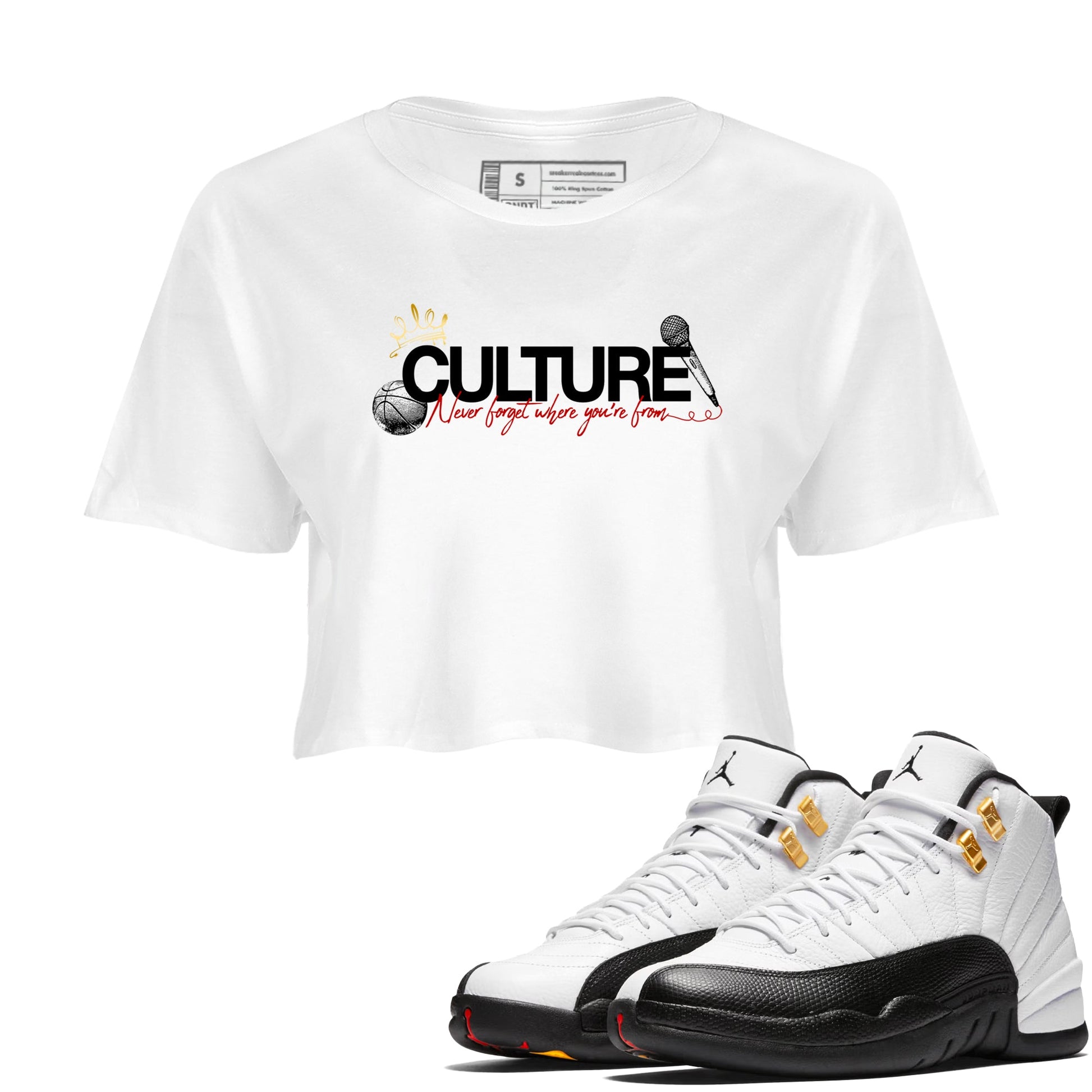 Sneaker match tees – Sneaker Tees To Match Air Jordan 12 Taxi Shoes – Culture Crop T-Shirt White 1