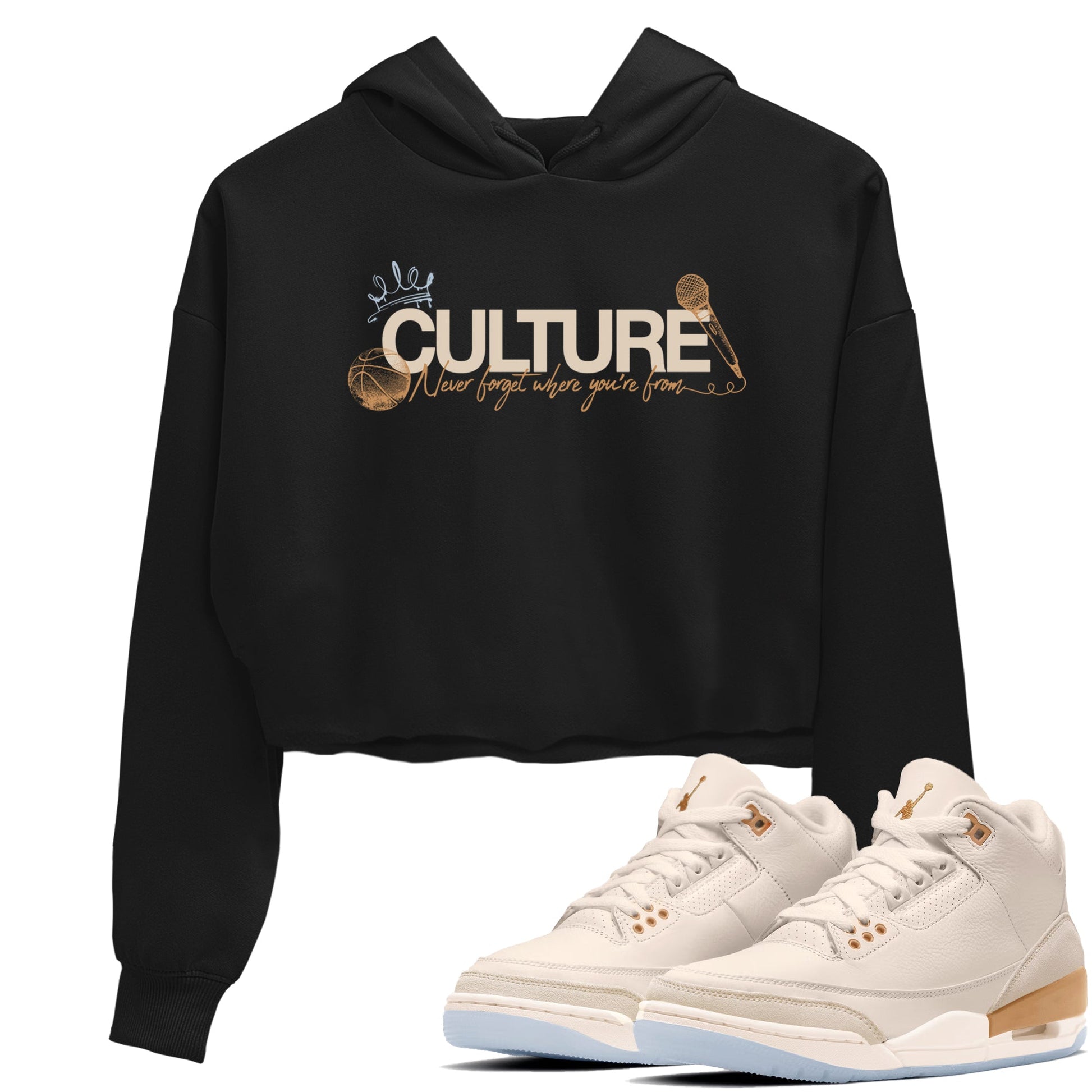 Sneaker match tees – Sneaker Tees To Match Air Jordan 3 Champagne and Oysters Shoes – Culture Crop T-Shirt Black 1