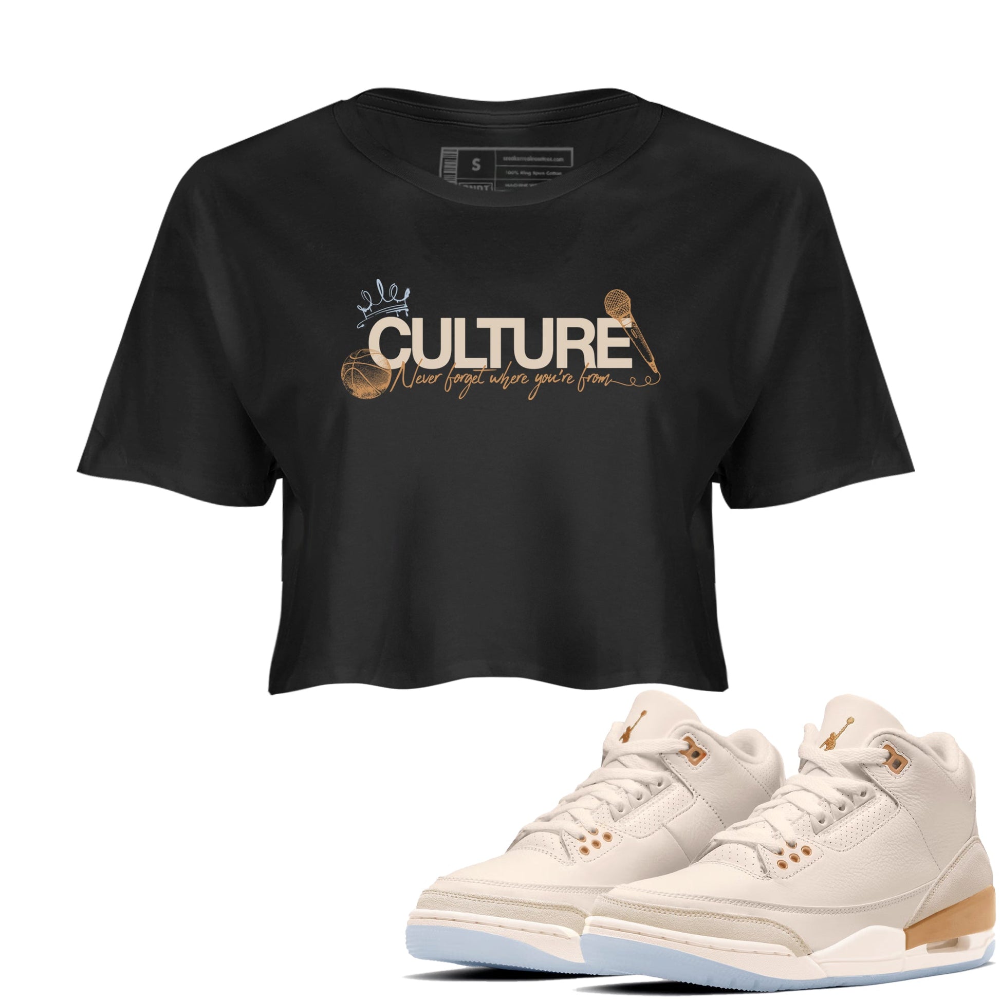 Sneaker match tees – Sneaker Tees To Match Air Jordan 3 Champagne and Oysters Shoes – Culture Crop T-Shirt Black 1
