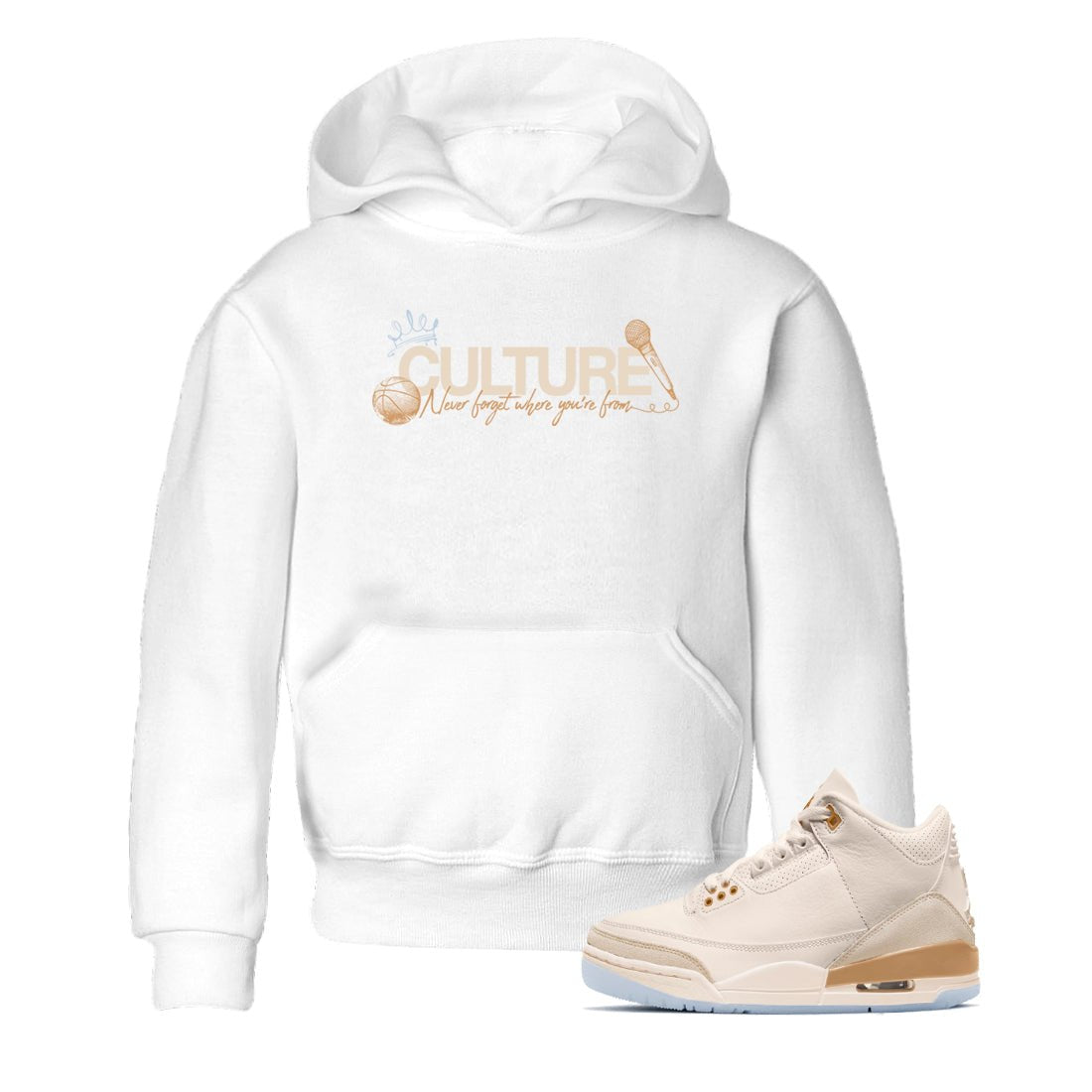 Sneaker match tees – Sneaker Tees To Match Air Jordan 3 Champagne and Oysters Shoes – Culture Kids T-Shirt White 1