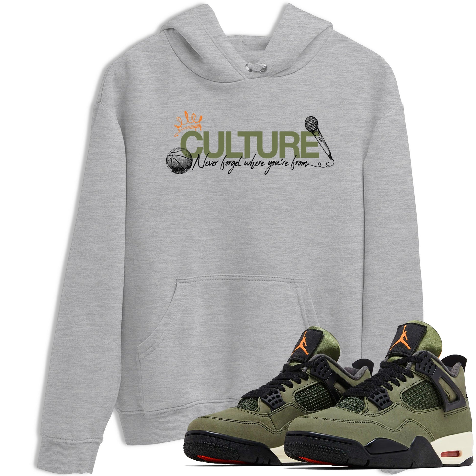 Sneaker match tees – Sneaker Tees To Match Undefeated inspired colorways Air Jordan 4 OG Olive Shoes – Culture Tee Heather Grey 1