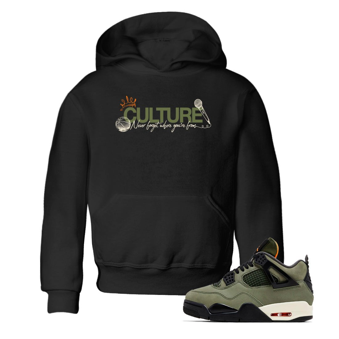 Sneaker match tees – Sneaker Tees To Match Undefeated inspired colorways Air Jordan 4 OG Olive Shoes – Culture Kids T-Shirt Black 1