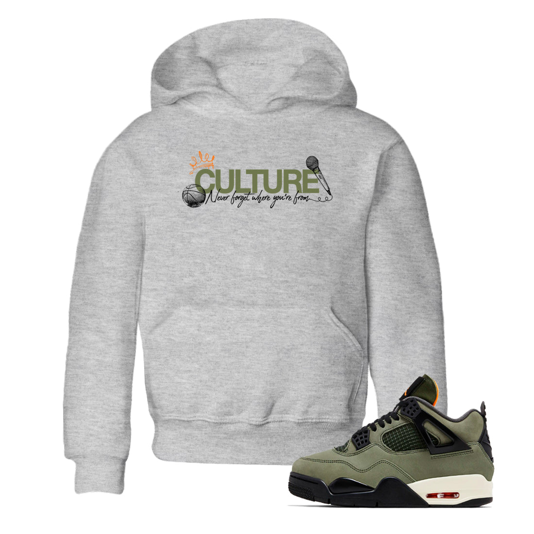 Sneaker match tees – Sneaker Tees To Match Undefeated inspired colorways Air Jordan 4 OG Olive Shoes – Culture Kids T-Shirt Heather Grey 1