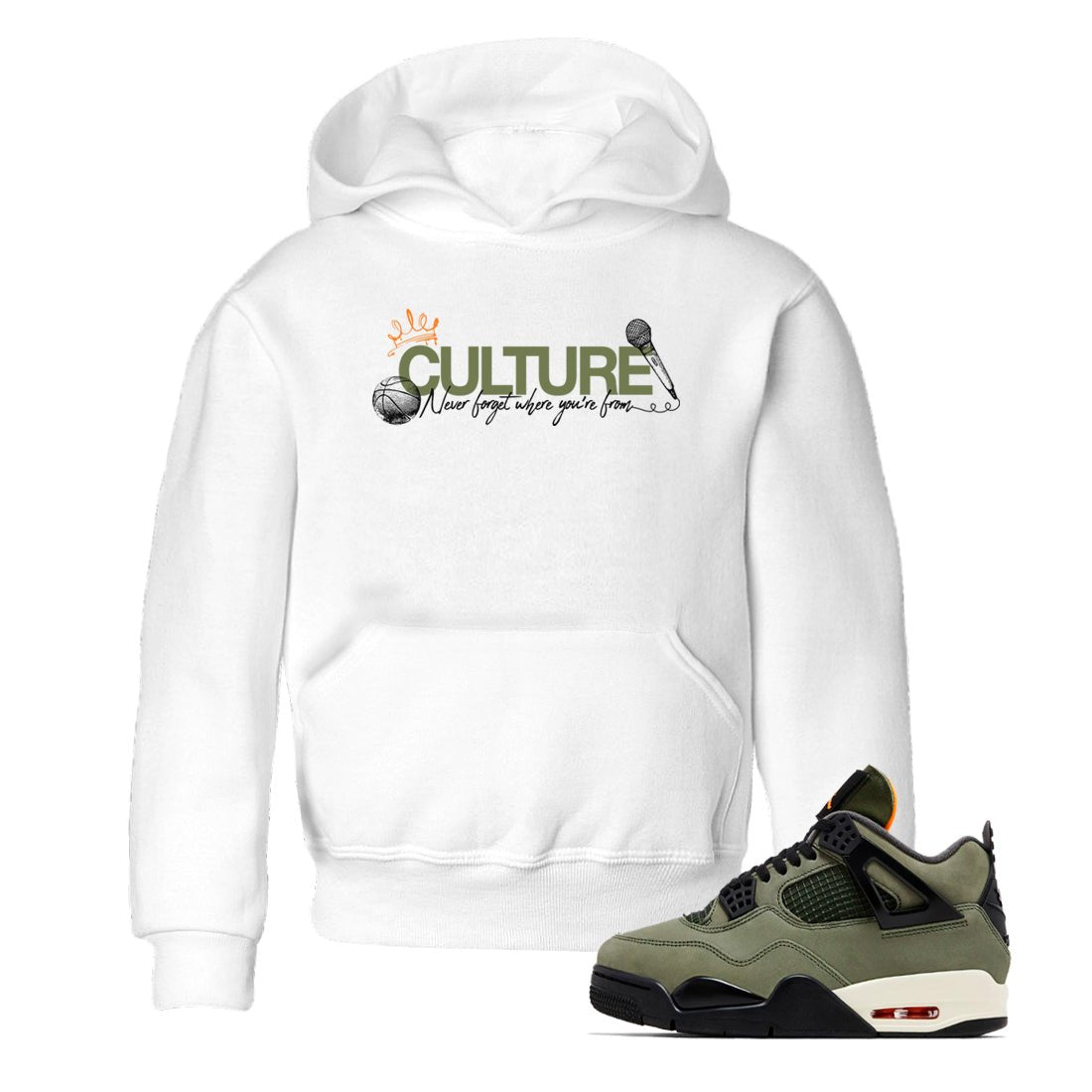 Sneaker match tees – Sneaker Tees To Match Undefeated inspired colorways Air Jordan 4 OG Olive Shoes – Culture Kids T-Shirt White 1
