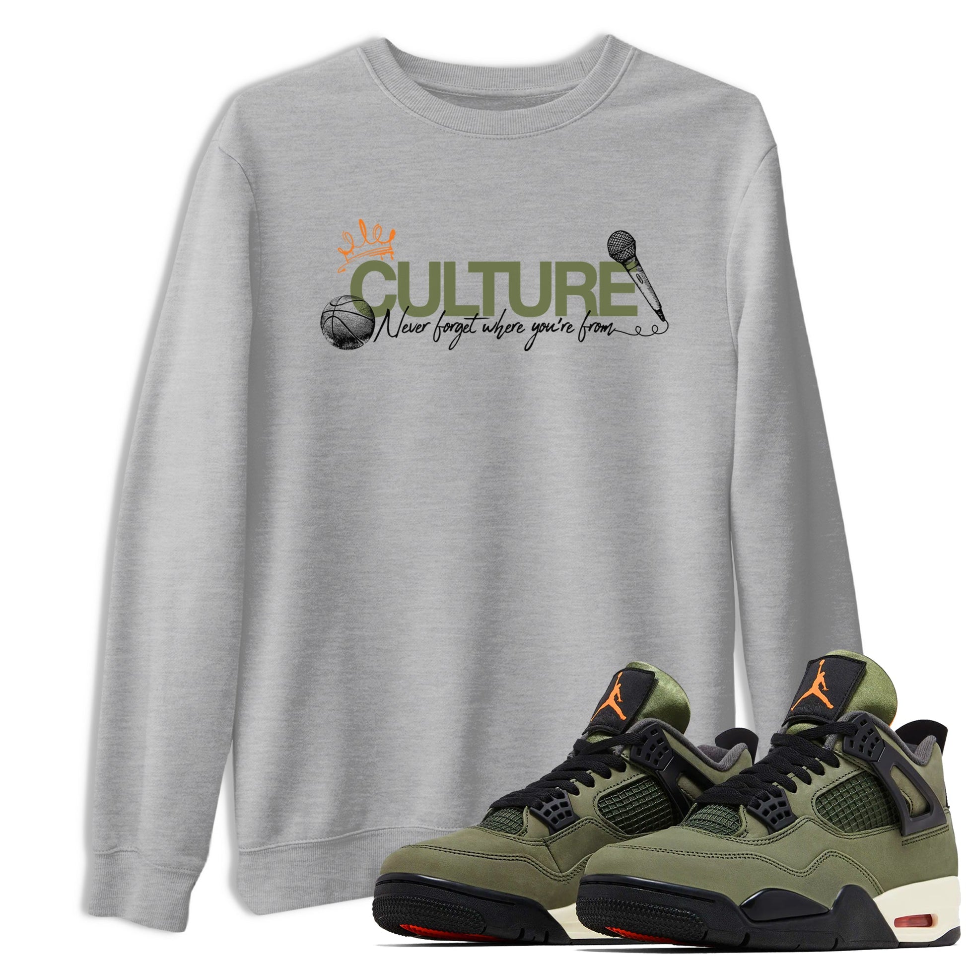 Sneaker match tees – Sneaker Tees To Match Undefeated inspired colorways Air Jordan 4 OG Olive Shoes – Culture Tee Heather Grey 1
