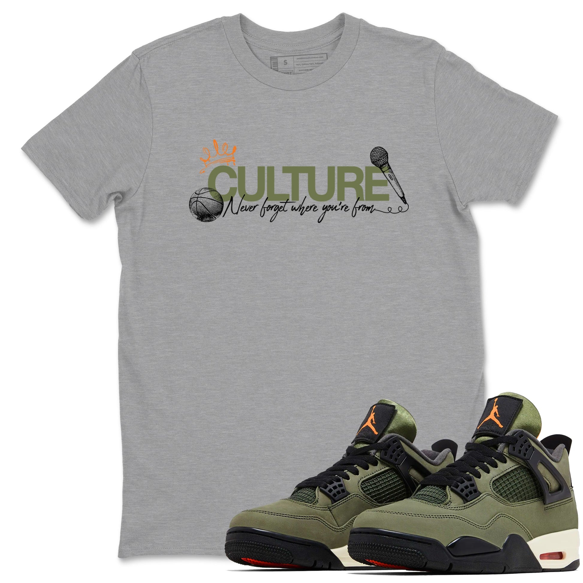 Sneaker match tees – Sneaker Tees To Match Undefeated inspired colorways Air Jordan 4 OG Olive Shoes – Culture Tee Heather Grey 1