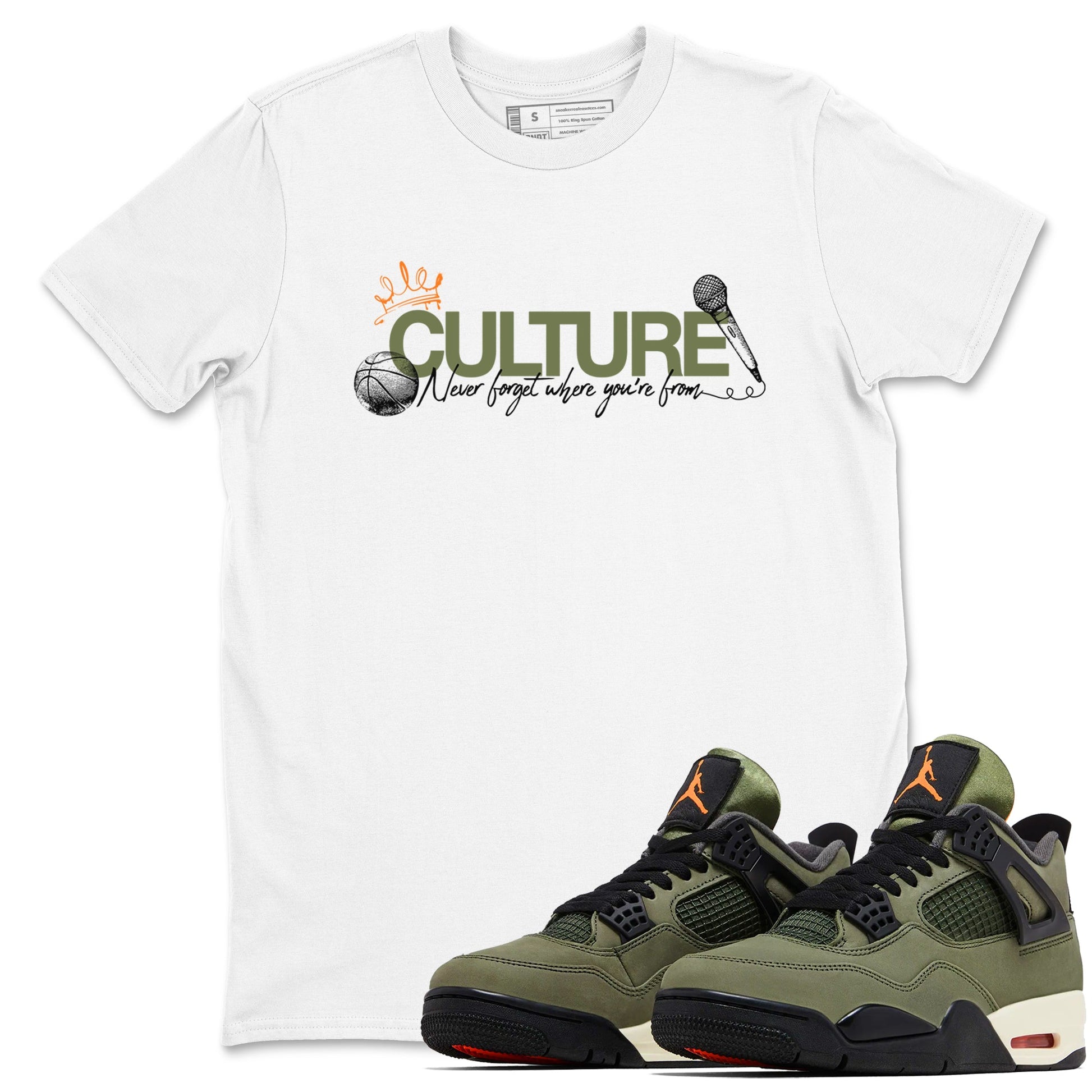 Sneaker match tees – Sneaker Tees To Match Undefeated inspired colorways Air Jordan 4 OG Olive Shoes – Culture Tee White 1
