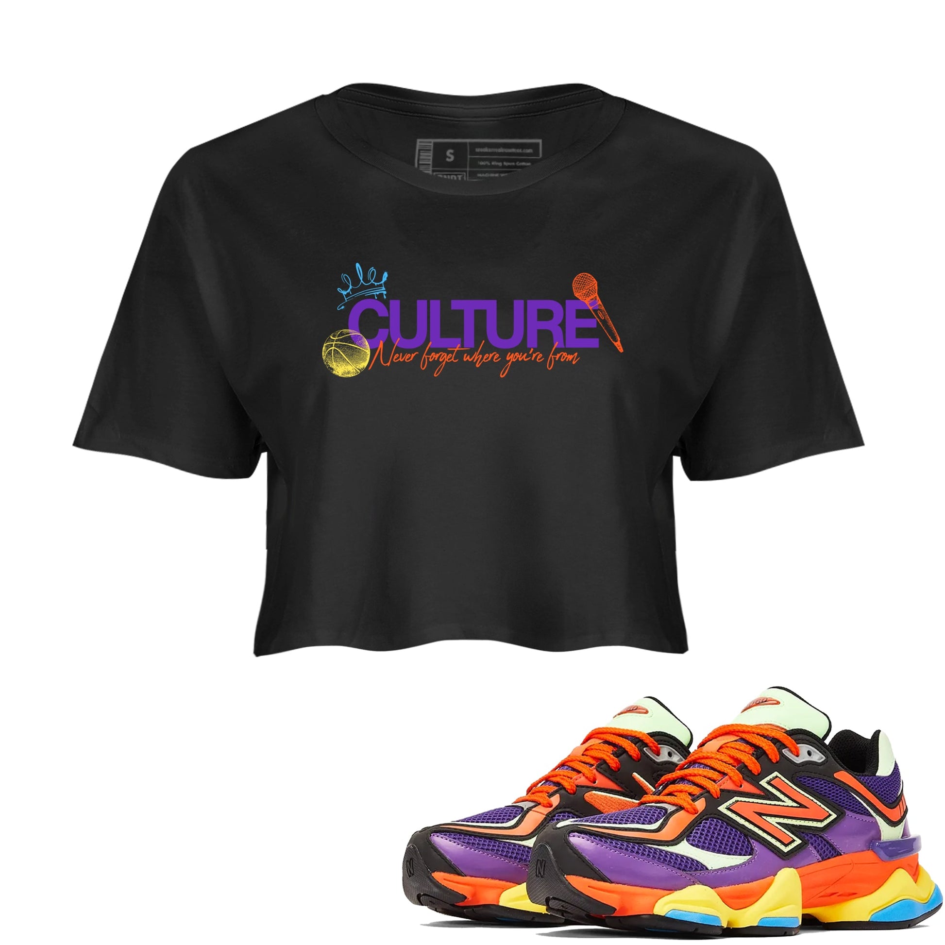 Sneaker Threads – Sneaker Tees To Match New Balance 9060 Prism Purple – Culture Crop Tee Black 1. Perfect for Jordan releases 2025 colorways.