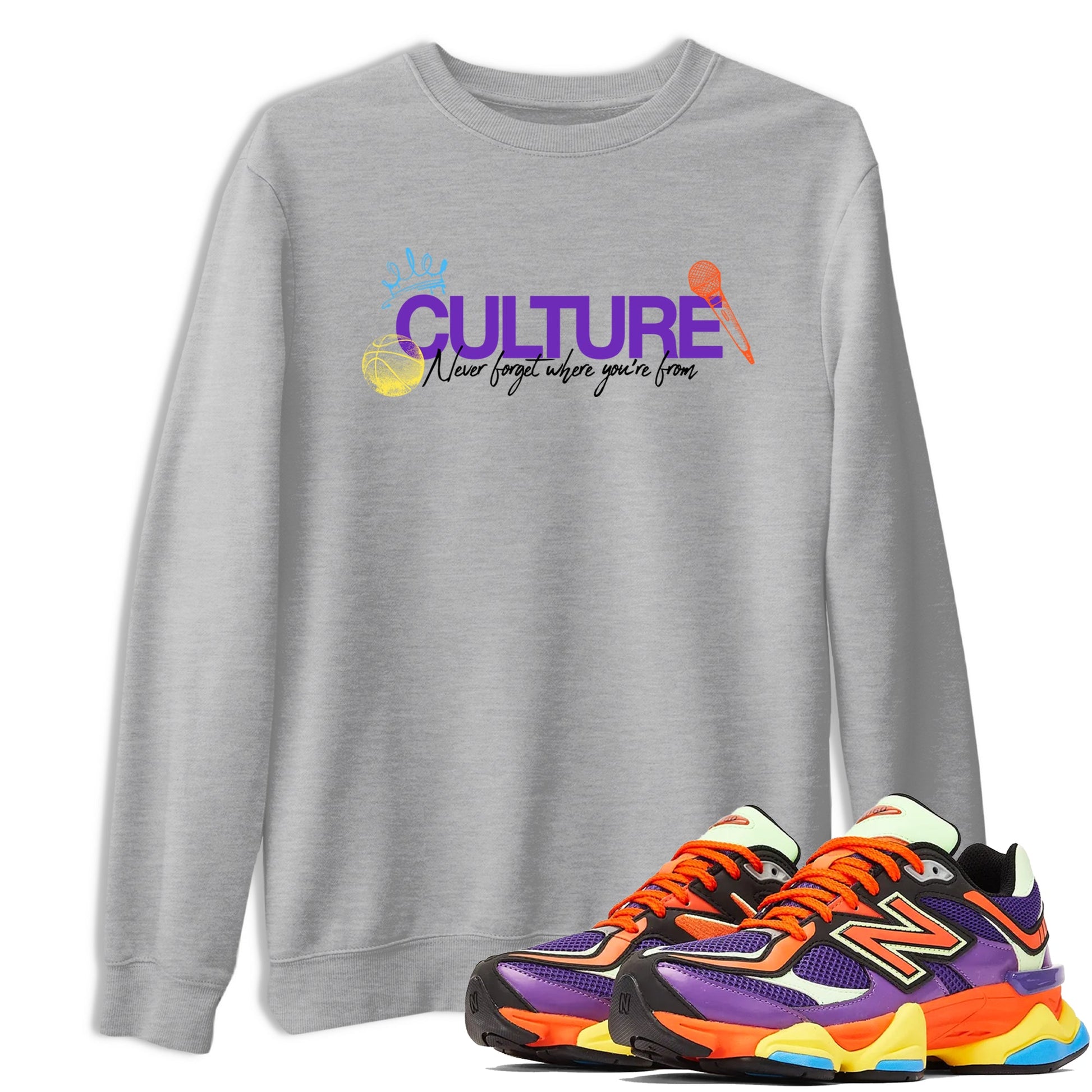 Sneaker Threads – Sneaker Tees To Match New Balance 9060 Prism Purple – Culture Graphic Tee Heather Grey 1. Perfect for Jordan releases 2025 colorways.