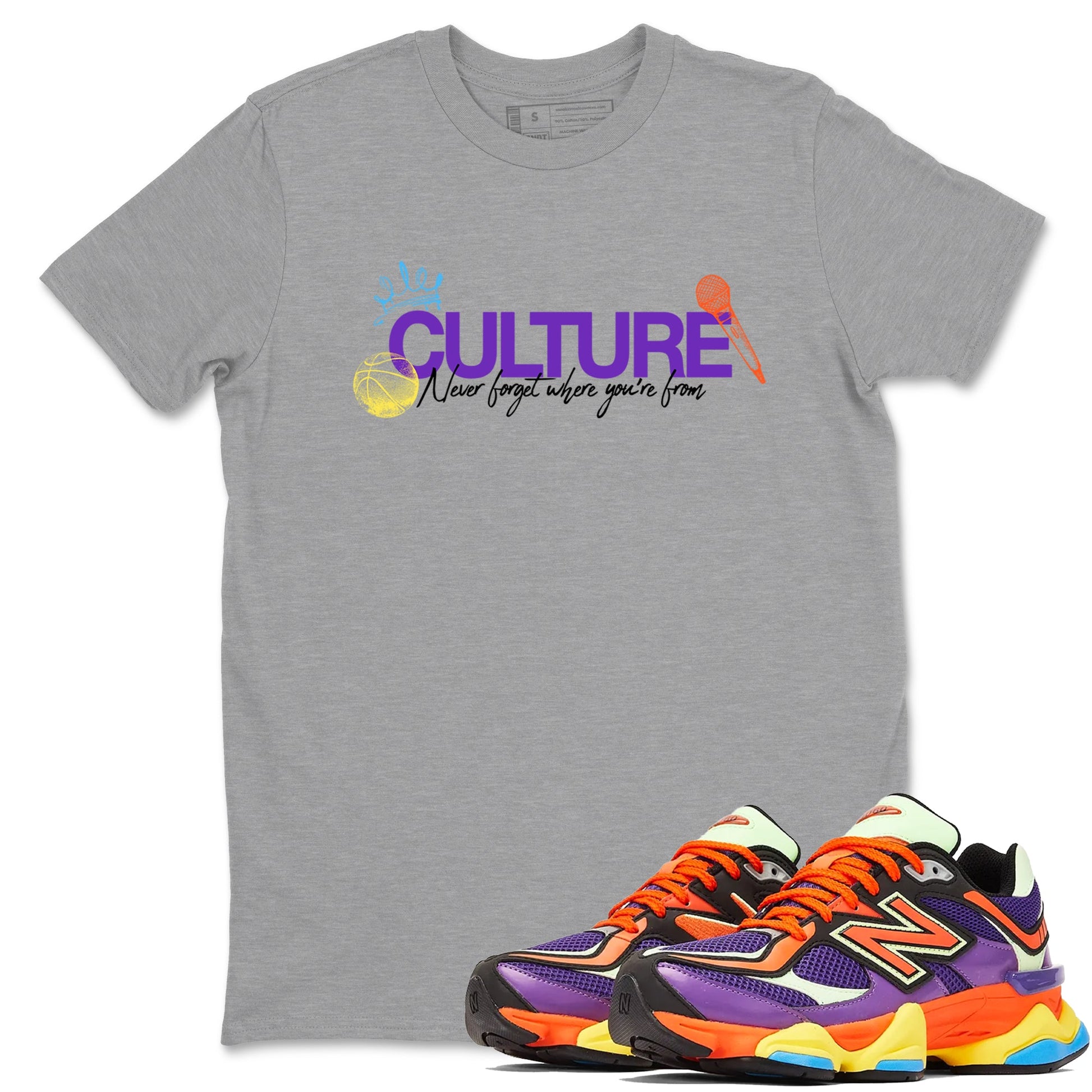 Sneaker Threads – Sneaker Tees To Match New Balance 9060 Prism Purple – Culture Graphic Tee Heather Grey 1. Perfect for Jordan releases 2025 colorways.
