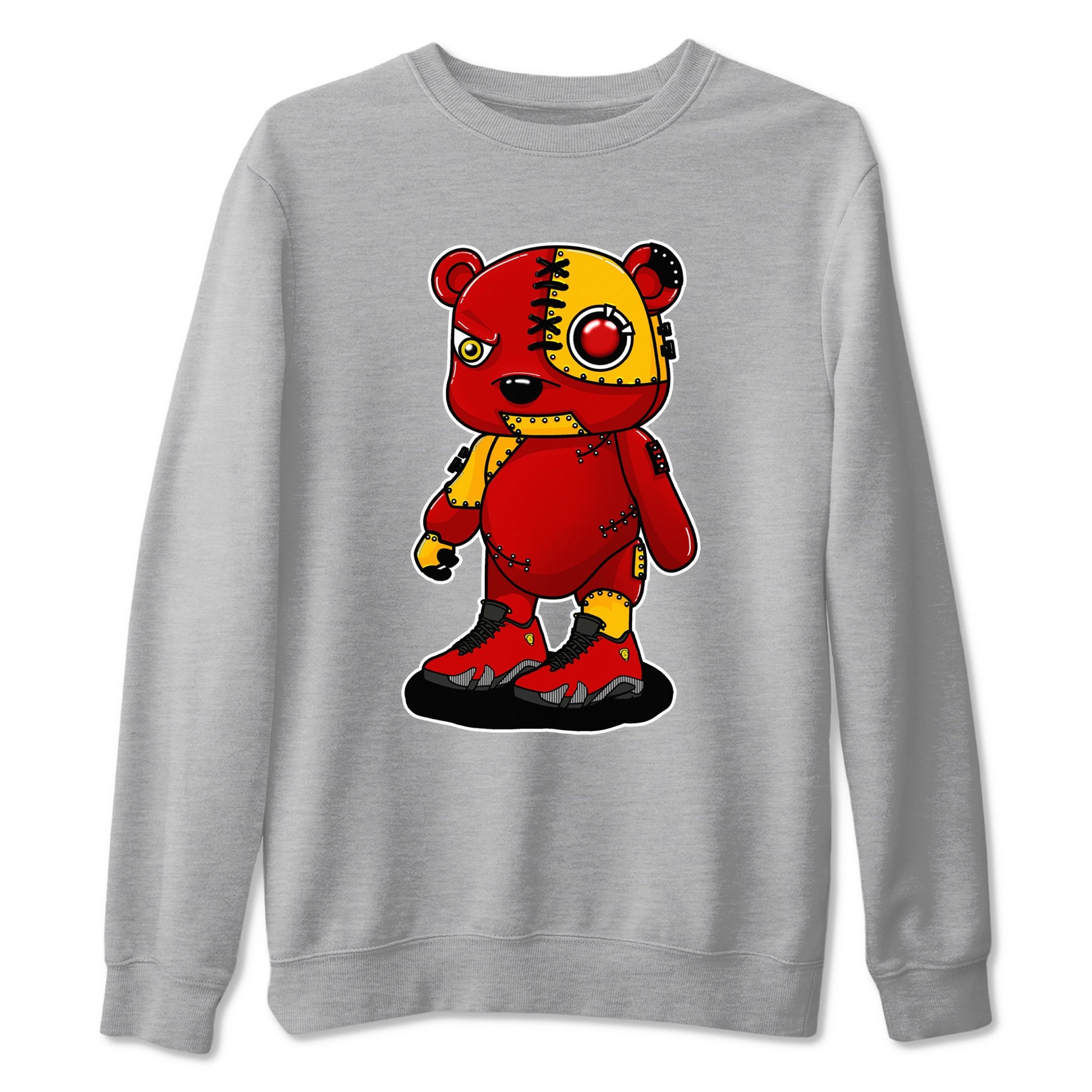 Cyborg Bear sneaker match t-shirt styled to complete your fit with the Air Jordan 14 Challenge Red sneakers, shown in Heather Grey 2.